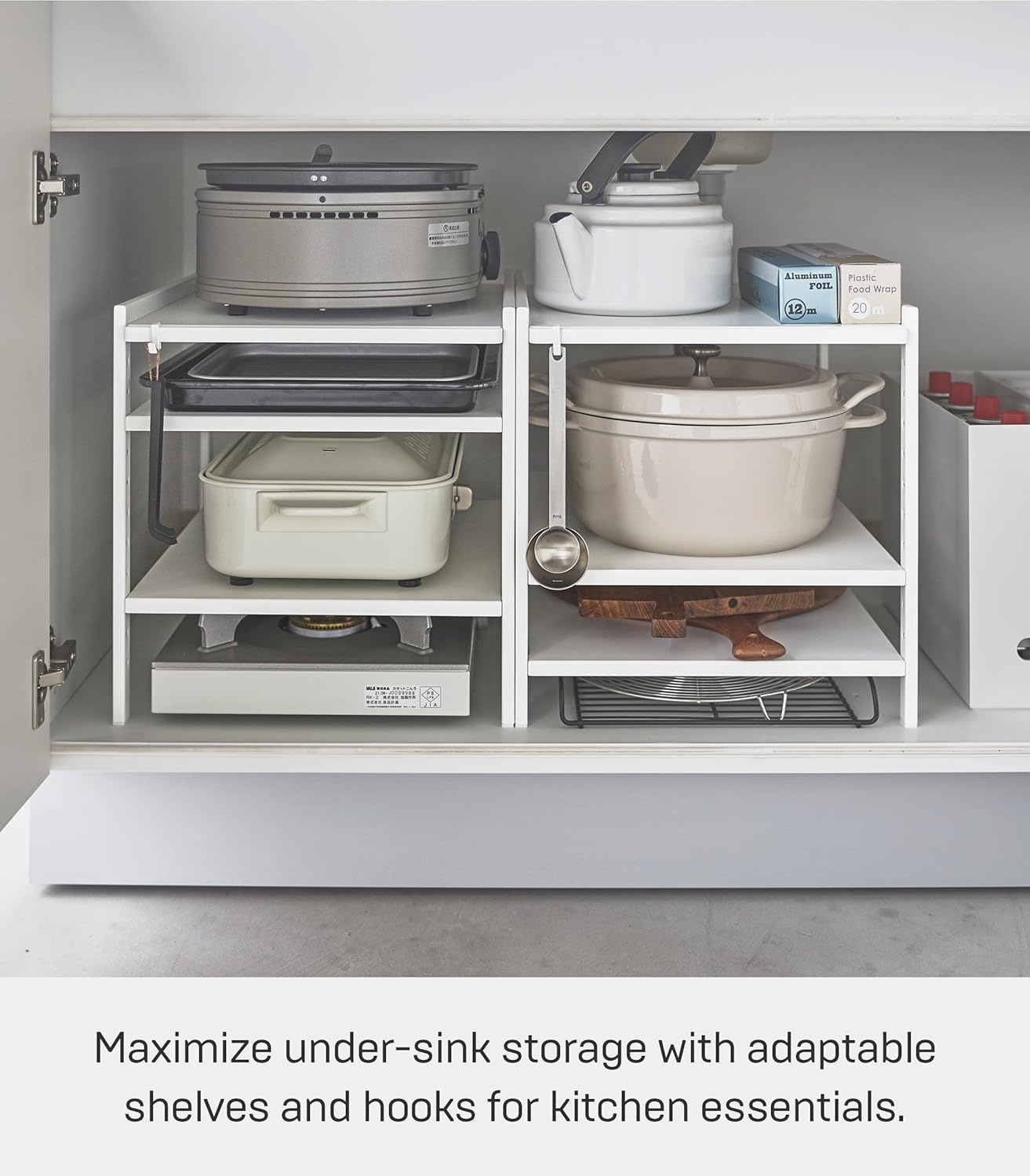 image:imageYAMAZAKI Home Tower Adjustable Steel Kitchen Storage Rack HeavyDuty Shelves for Hot Plates Pans and Pots Versatile UnderSink Or Cabinet Organizer 14 SteelWhite