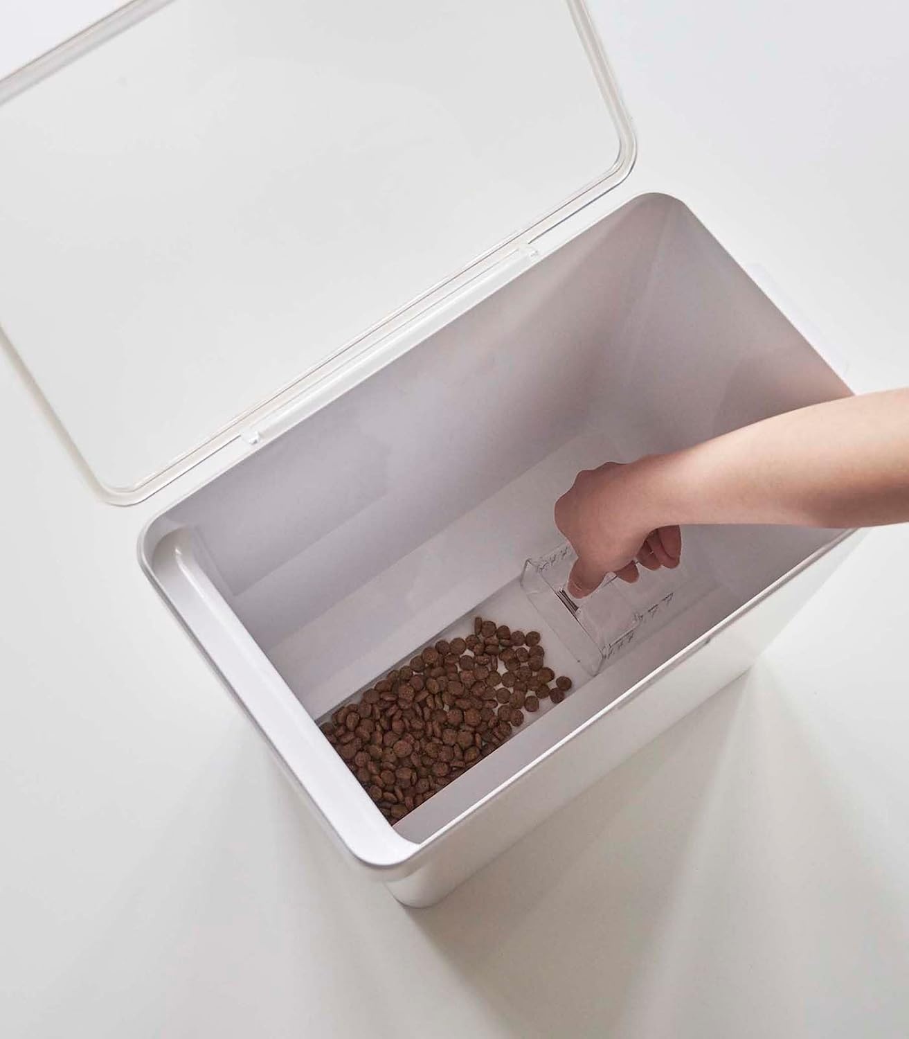 image:imageYAMAZAKI Home Tower Airtight Pet Food Storage Container Cat And Dog Food Holder Bin With Transparent Lid And Handle Medium Polypropylene 8 Lbs 16 Gallons 6 QuartsWhiteWhite