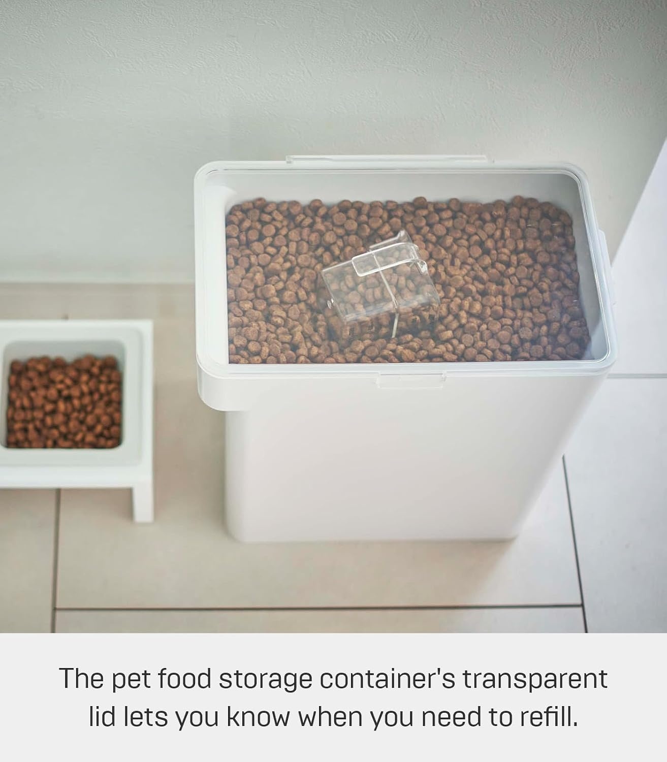 image:imageYAMAZAKI Home Tower Airtight Pet Food Storage Container Cat And Dog Food Holder Bin With Transparent Lid And Handle Medium Polypropylene 8 Lbs 16 Gallons 6 QuartsWhiteWhite