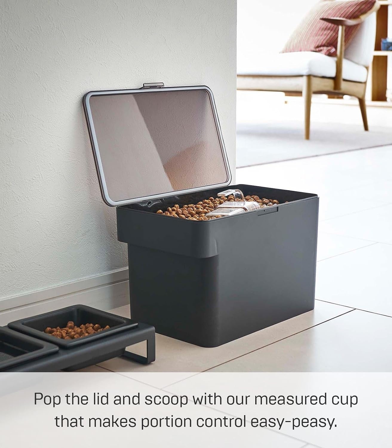 image:imageYAMAZAKI Home Tower Airtight Pet Food Storage Container Cat And Dog Food Holder Bin With Transparent Lid And Handle Medium Polypropylene 8 Lbs 16 Gallons 6 QuartsWhiteBlack