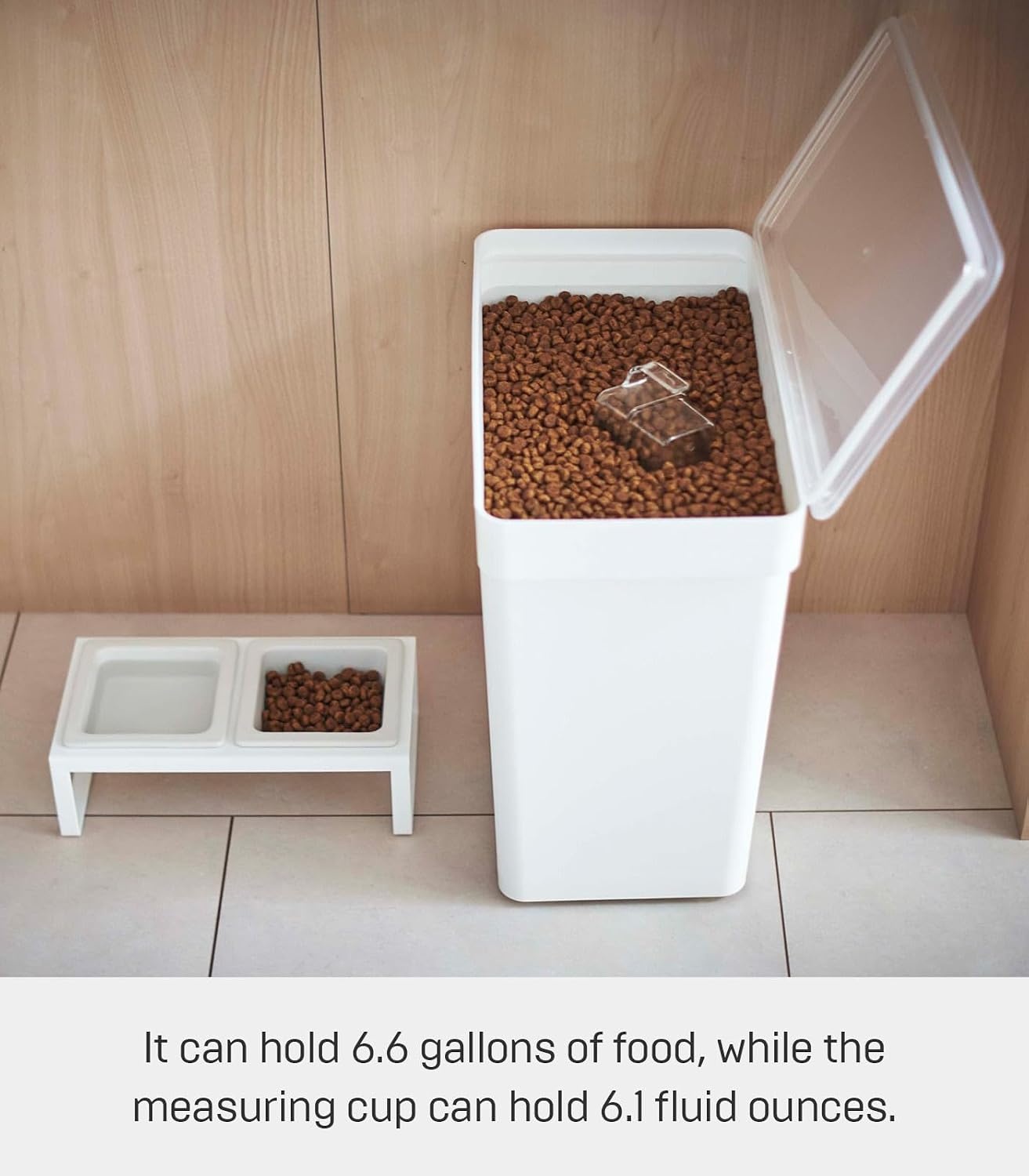 image:imageYAMAZAKI Home Tower Airtight Pet Food Storage Container Cat And Dog Food Holder Bin With Transparent Lid And Handle Medium Polypropylene 8 Lbs 16 Gallons 6 QuartsWhiteWhite