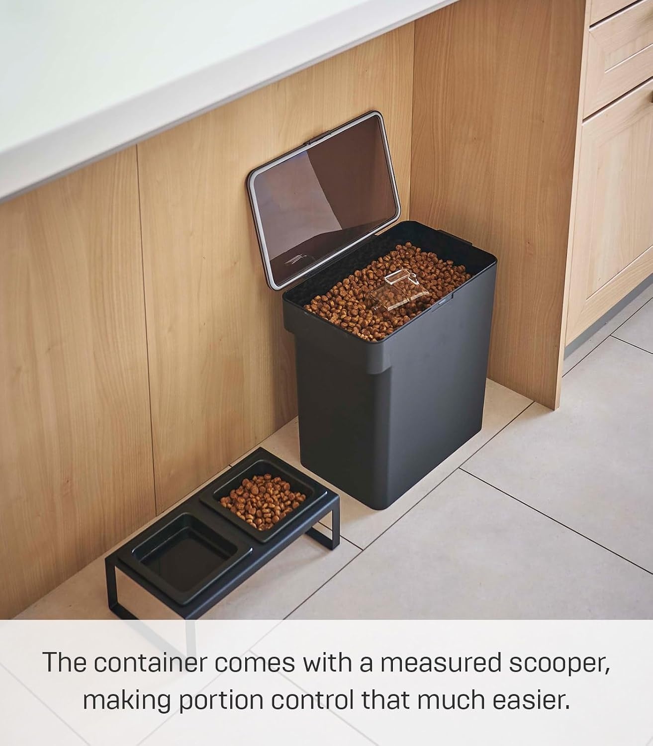 image:imageYAMAZAKI Home Tower Airtight Pet Food Storage Container Cat And Dog Food Holder Bin With Transparent Lid And Handle Medium Polypropylene 8 Lbs 16 Gallons 6 QuartsWhiteBlack
