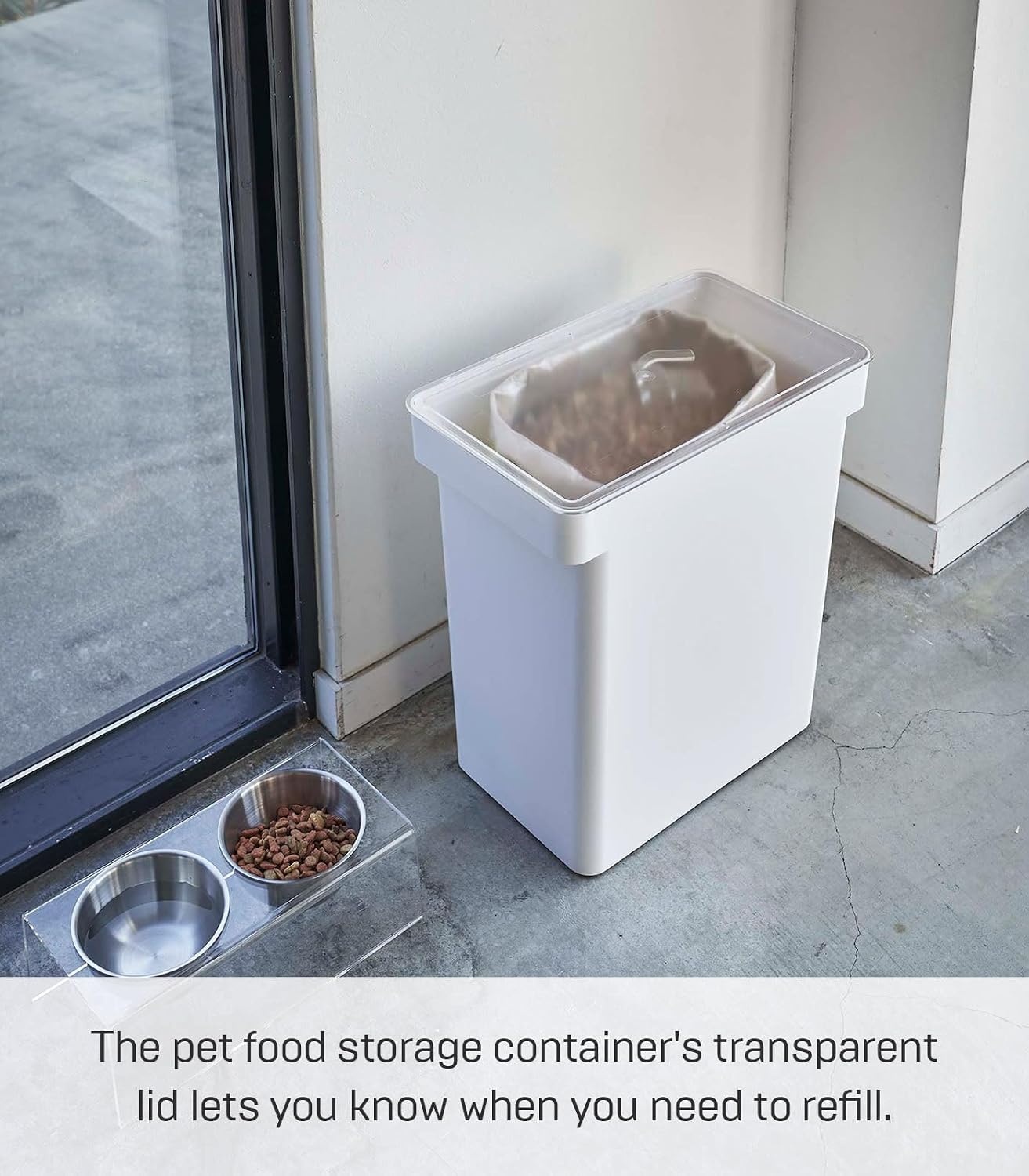 image:imageYAMAZAKI Home Tower Airtight Pet Food Storage Container Cat And Dog Food Holder Bin With Transparent Lid And Handle Medium Polypropylene 8 Lbs 16 Gallons 6 QuartsWhiteWhite