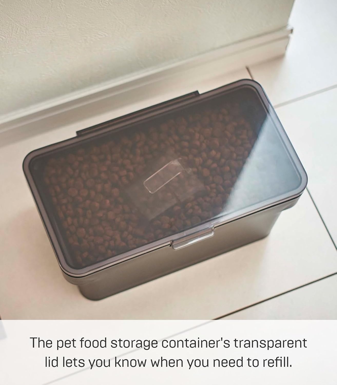 image:imageYAMAZAKI Home Tower Airtight Pet Food Storage Container Cat And Dog Food Holder Bin With Transparent Lid And Handle Medium Polypropylene 8 Lbs 16 Gallons 6 QuartsWhiteBlack