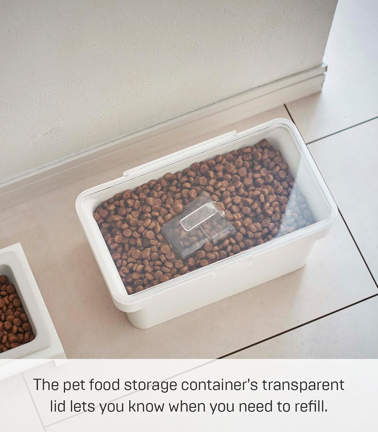 image:imageYAMAZAKI Home Tower Airtight Pet Food Storage Container Cat And Dog Food Holder Bin With Transparent Lid And Handle Medium Polypropylene 8 Lbs 16 Gallons 6 QuartsWhiteWhite