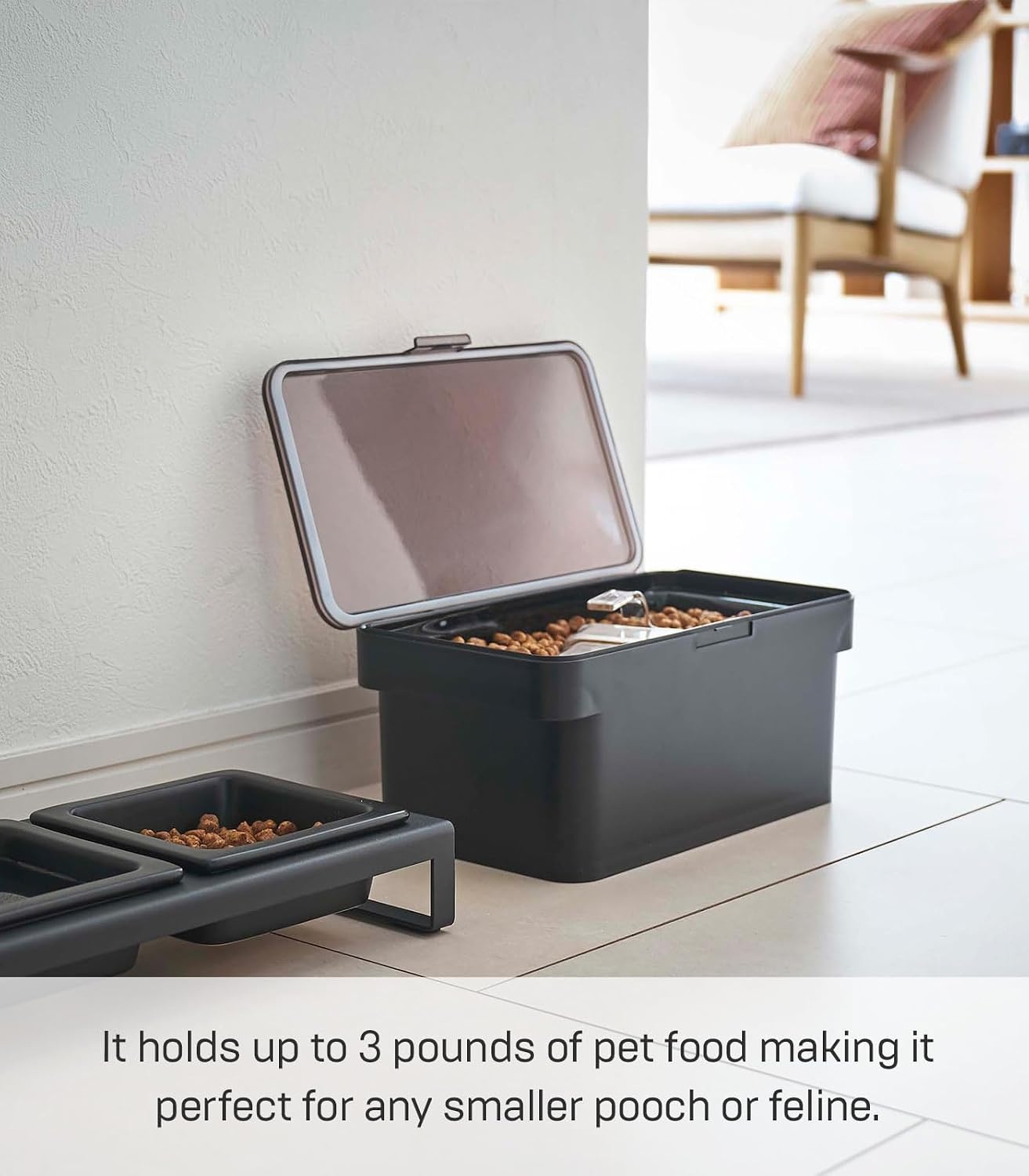 image:imageYAMAZAKI Home Tower Airtight Pet Food Storage Container Cat And Dog Food Holder Bin With Transparent Lid And Handle Medium Polypropylene 8 Lbs 16 Gallons 6 QuartsWhiteBlack