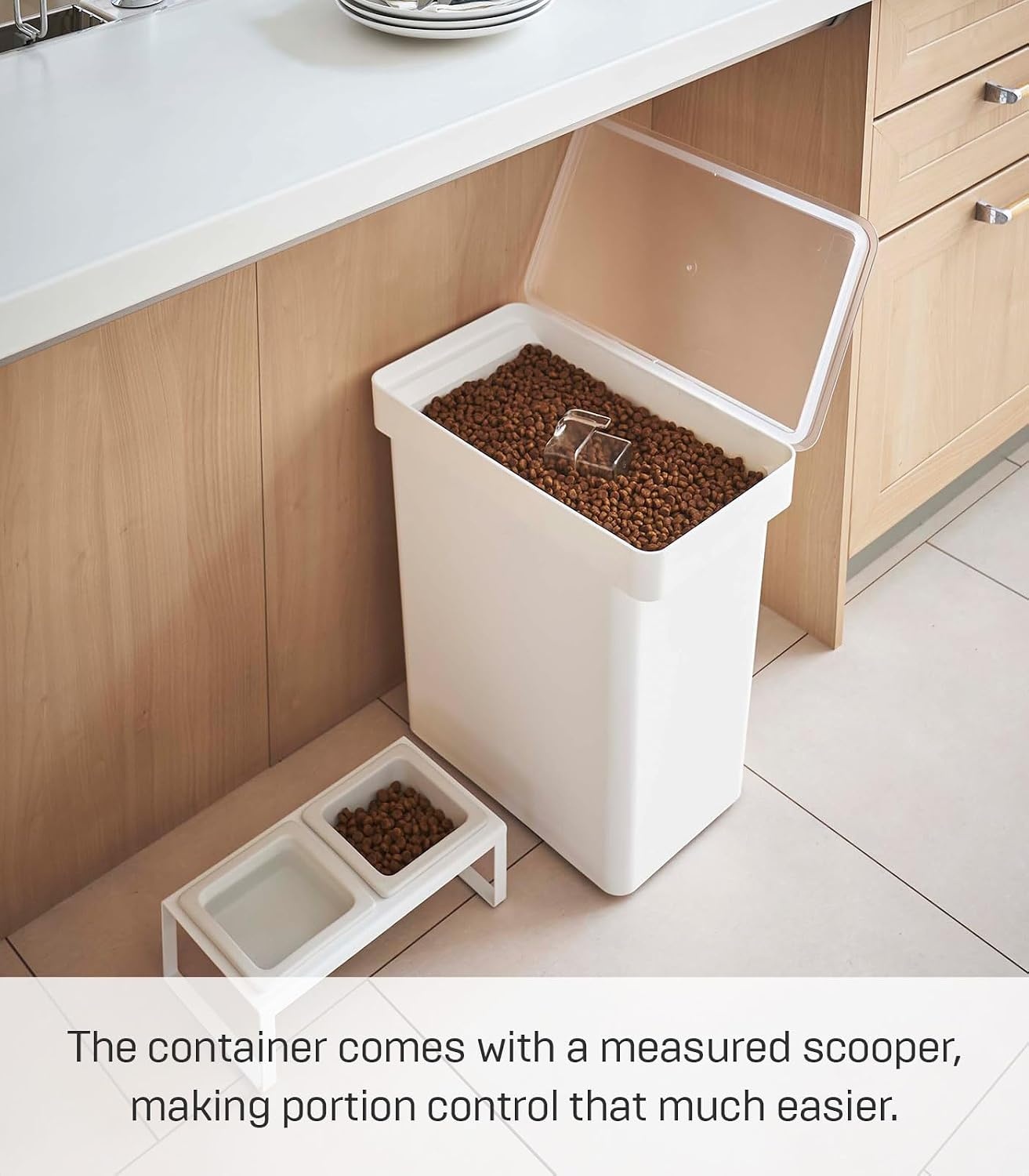 image:imageYAMAZAKI Home Tower Airtight Pet Food Storage Container Cat And Dog Food Holder Bin With Transparent Lid And Handle Medium Polypropylene 8 Lbs 16 Gallons 6 QuartsWhiteWhite