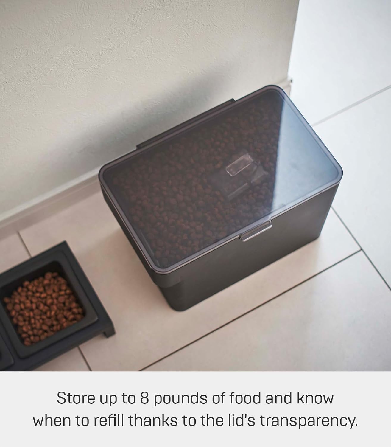 image:imageYAMAZAKI Home Tower Airtight Pet Food Storage Container Cat And Dog Food Holder Bin With Transparent Lid And Handle Medium Polypropylene 8 Lbs 16 Gallons 6 QuartsWhiteBlack
