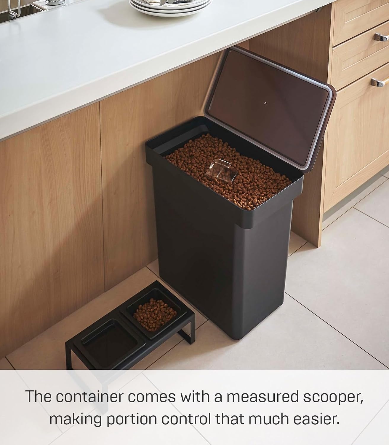 image:imageYAMAZAKI Home Tower Airtight Pet Food Storage Container Cat And Dog Food Holder Bin With Transparent Lid And Handle Medium Polypropylene 8 Lbs 16 Gallons 6 QuartsWhiteBlack