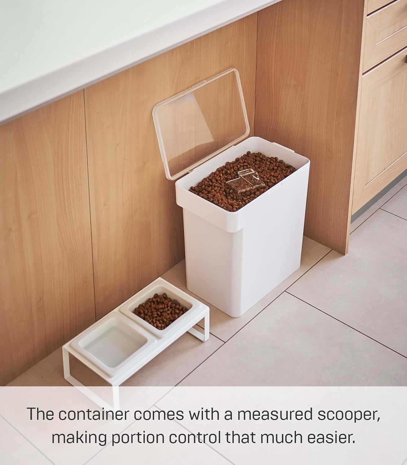 image:imageYAMAZAKI Home Tower Airtight Pet Food Storage Container Cat And Dog Food Holder Bin With Transparent Lid And Handle Medium Polypropylene 8 Lbs 16 Gallons 6 QuartsWhiteWhite