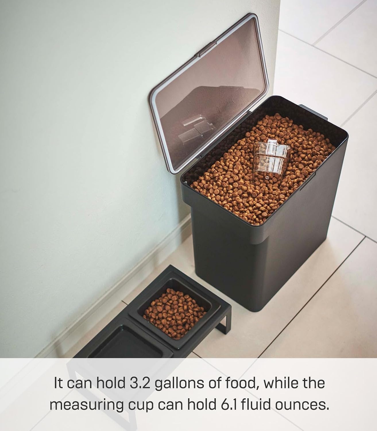 image:imageYAMAZAKI Home Tower Airtight Pet Food Storage Container Cat And Dog Food Holder Bin With Transparent Lid And Handle Medium Polypropylene 8 Lbs 16 Gallons 6 QuartsWhiteBlack