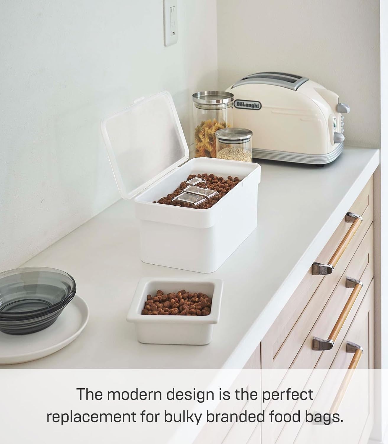 image:imageYAMAZAKI Home Tower Airtight Pet Food Storage Container Cat And Dog Food Holder Bin With Transparent Lid And Handle Medium Polypropylene 8 Lbs 16 Gallons 6 QuartsWhiteWhite