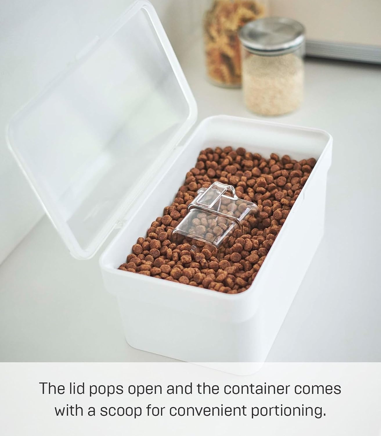 image:imageYAMAZAKI Home Tower Airtight Pet Food Storage Container Cat And Dog Food Holder Bin With Transparent Lid And Handle Medium Polypropylene 8 Lbs 16 Gallons 6 QuartsWhiteWhite