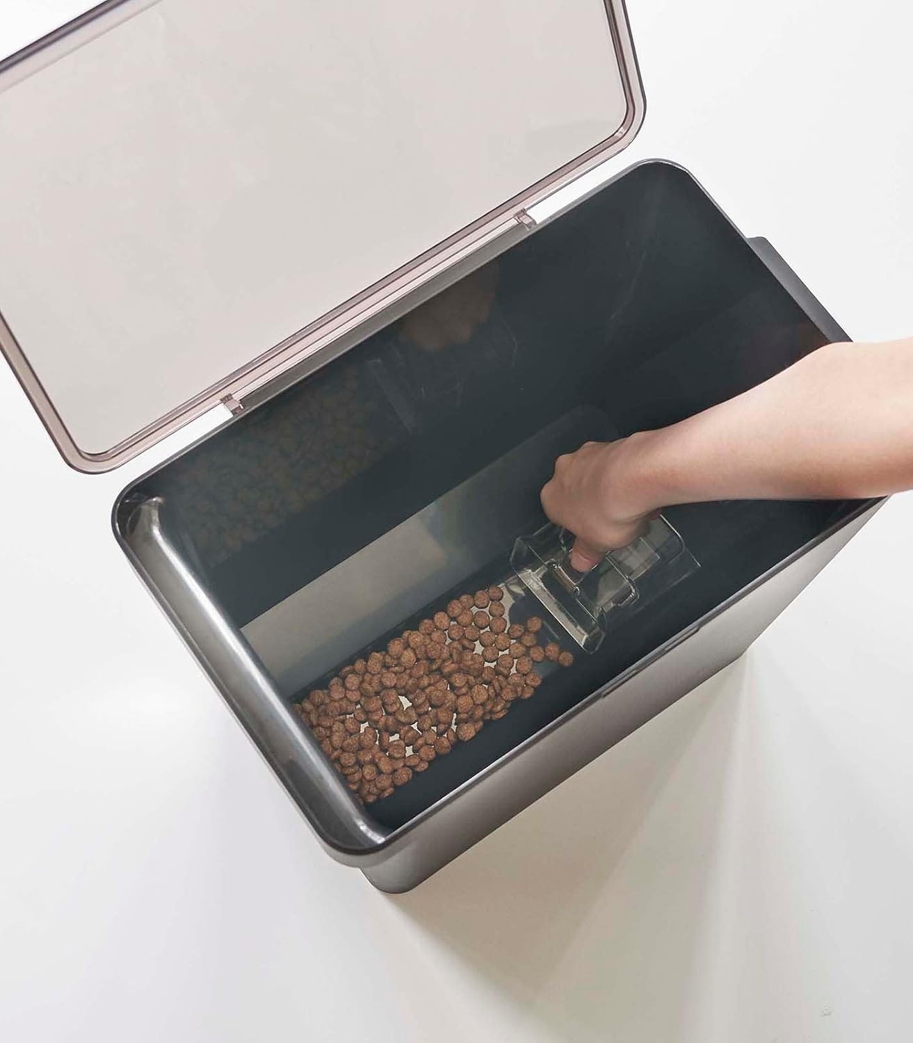 image:imageYAMAZAKI Home Tower Airtight Pet Food Storage Container Cat And Dog Food Holder Bin With Transparent Lid And Handle Medium Polypropylene 8 Lbs 16 Gallons 6 QuartsWhiteBlack