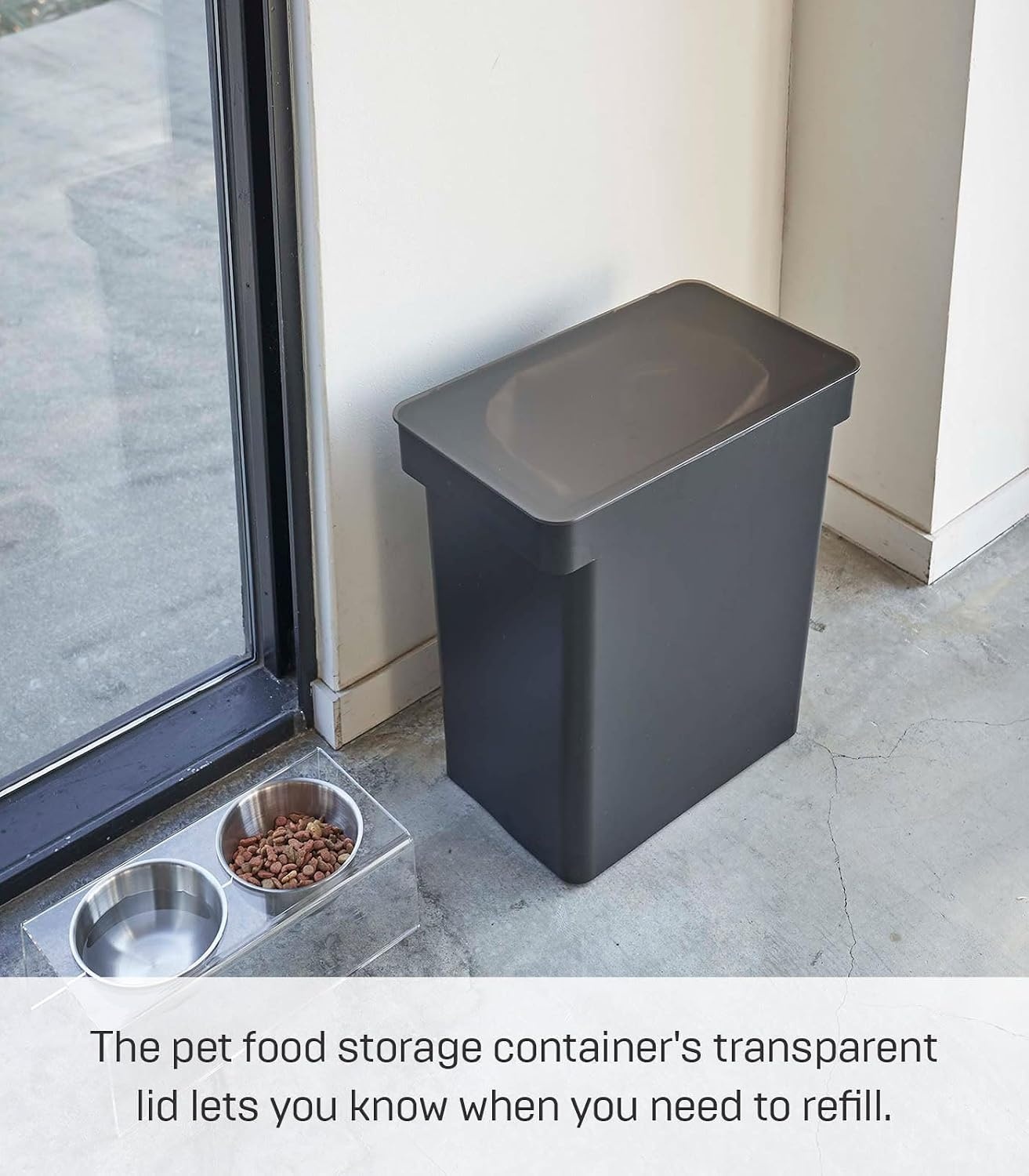 image:imageYAMAZAKI Home Tower Airtight Pet Food Storage Container Cat And Dog Food Holder Bin With Transparent Lid And Handle Medium Polypropylene 8 Lbs 16 Gallons 6 QuartsWhiteBlack