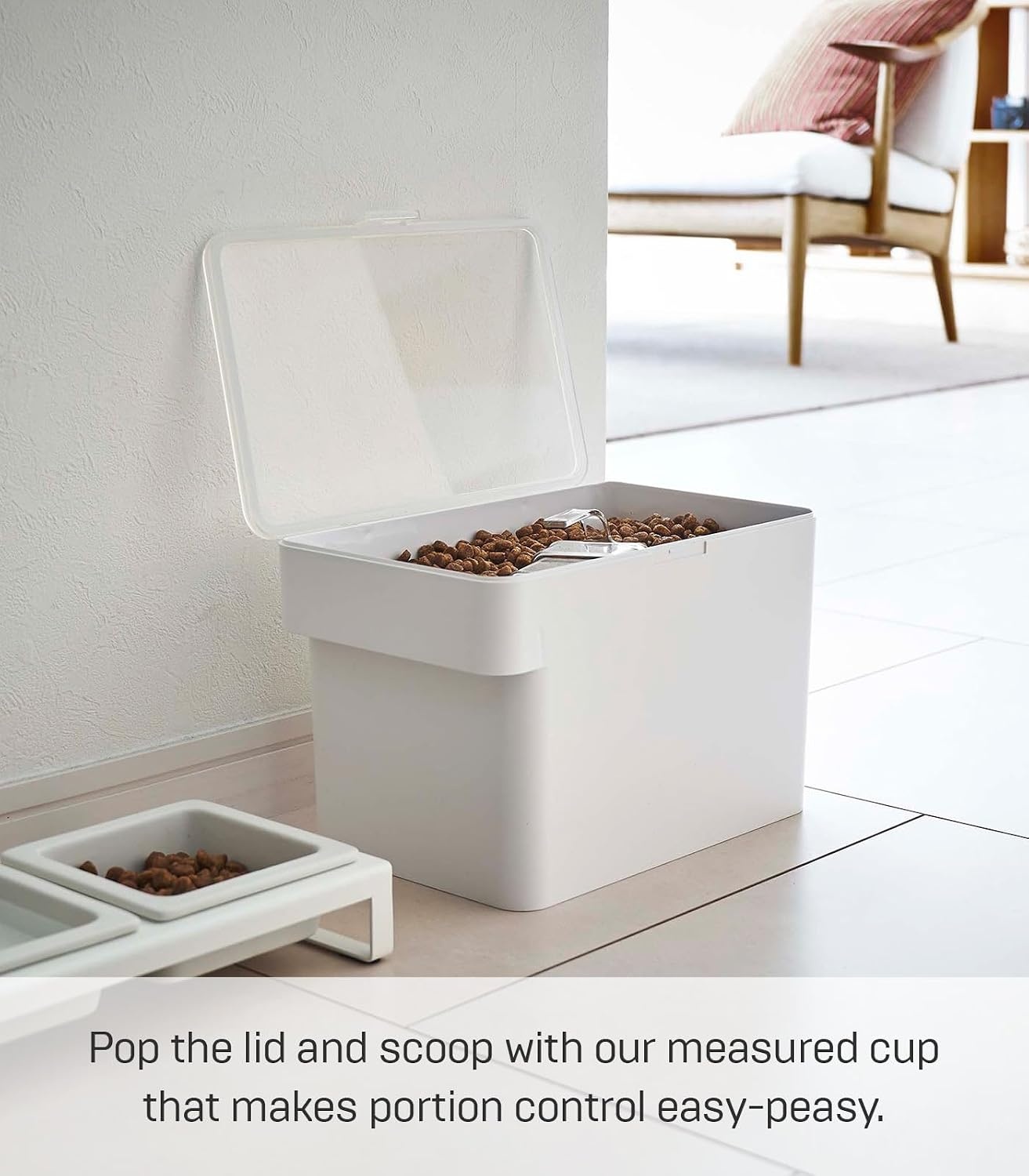 image:imageYAMAZAKI Home Tower Airtight Pet Food Storage Container Cat And Dog Food Holder Bin With Transparent Lid And Handle Medium Polypropylene 8 Lbs 16 Gallons 6 QuartsWhiteWhite