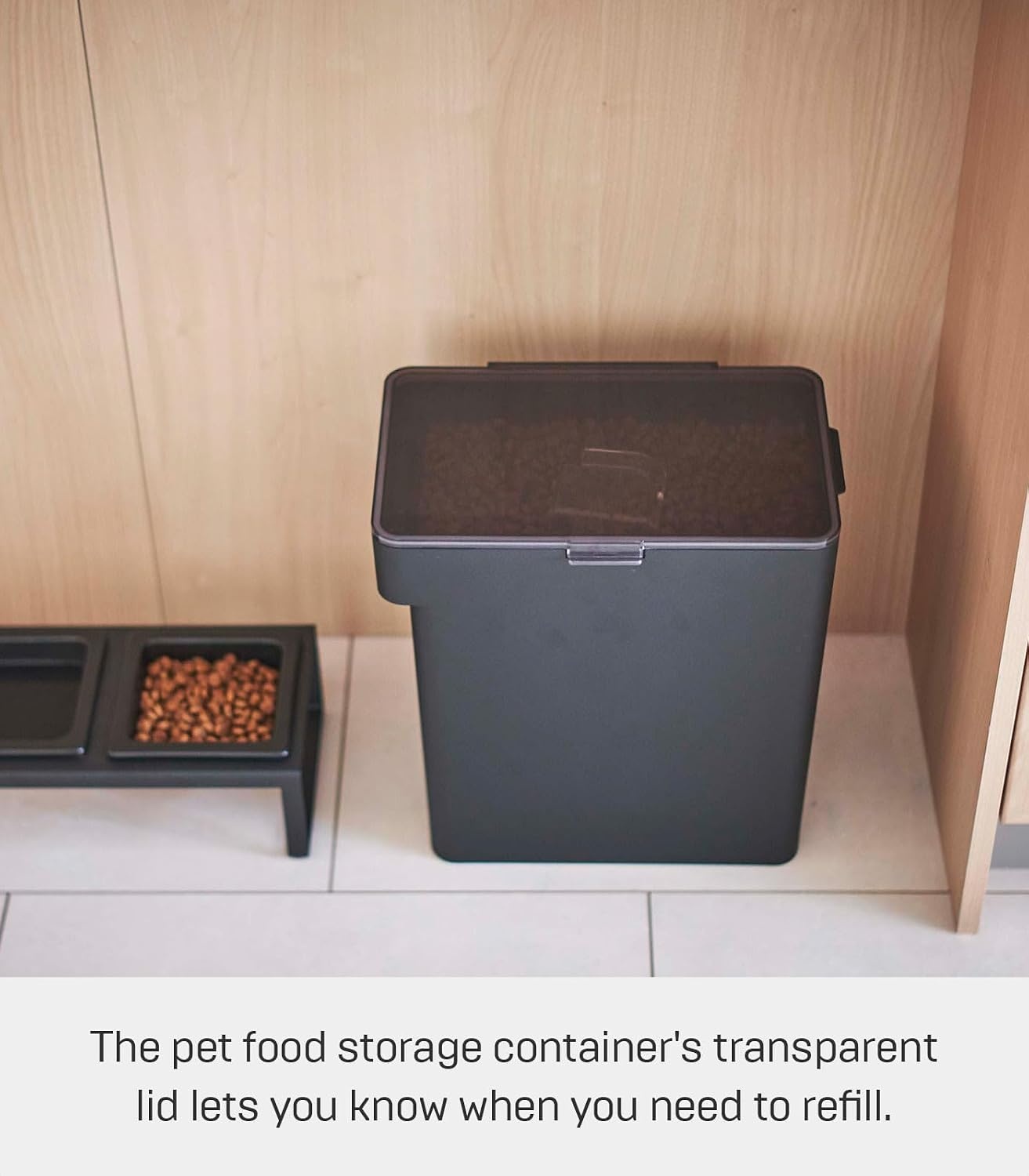 image:imageYAMAZAKI Home Tower Airtight Pet Food Storage Container Cat And Dog Food Holder Bin With Transparent Lid And Handle Medium Polypropylene 8 Lbs 16 Gallons 6 QuartsWhiteBlack