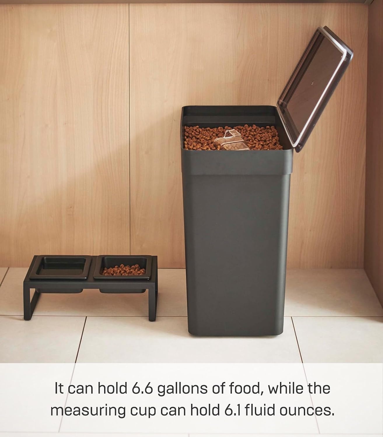 image:imageYAMAZAKI Home Tower Airtight Pet Food Storage Container Cat And Dog Food Holder Bin With Transparent Lid And Handle Medium Polypropylene 8 Lbs 16 Gallons 6 QuartsWhiteBlack