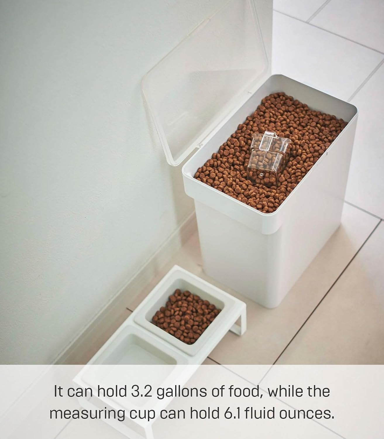 image:imageYAMAZAKI Home Tower Airtight Pet Food Storage Container Cat And Dog Food Holder Bin With Transparent Lid And Handle Medium Polypropylene 8 Lbs 16 Gallons 6 QuartsWhiteWhite