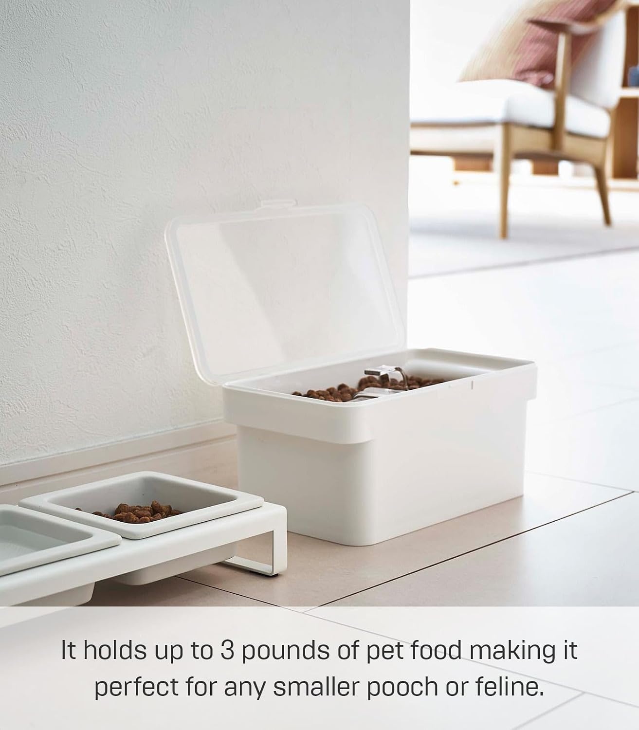 image:imageYAMAZAKI Home Tower Airtight Pet Food Storage Container Cat And Dog Food Holder Bin With Transparent Lid And Handle Medium Polypropylene 8 Lbs 16 Gallons 6 QuartsWhiteWhite