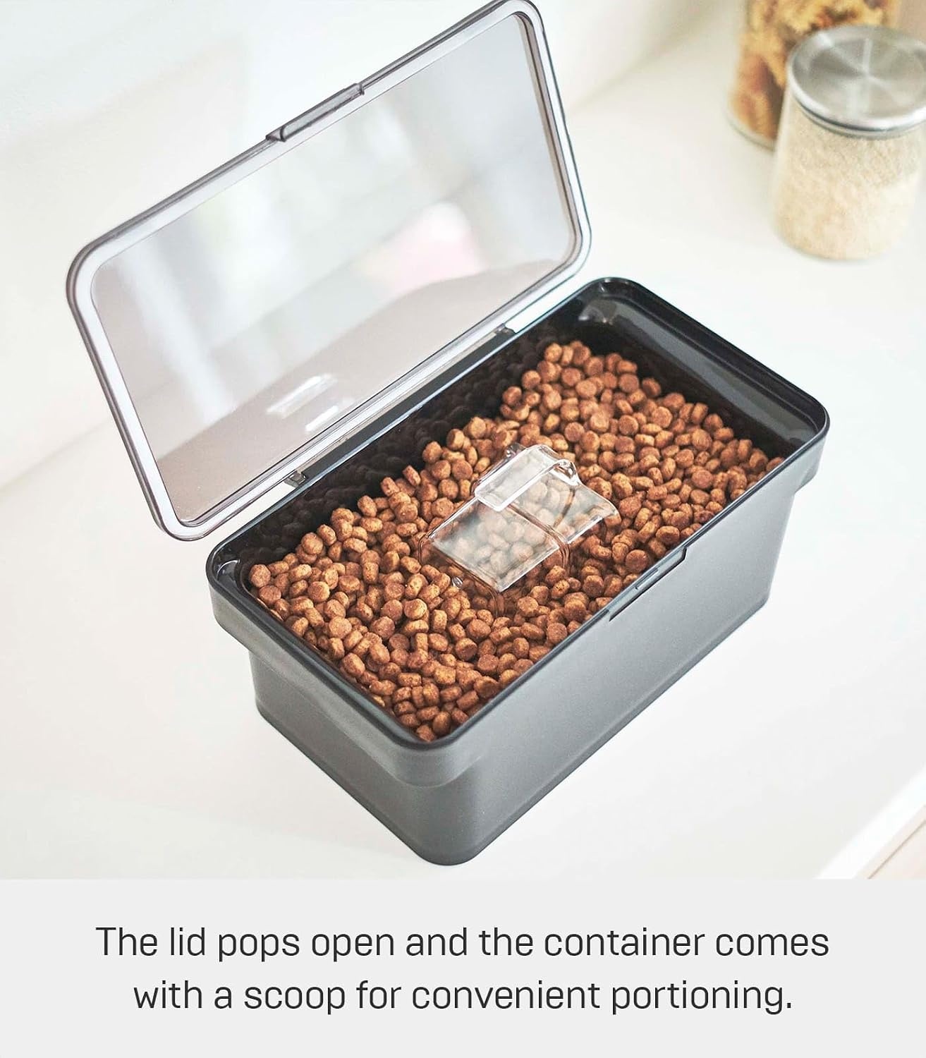 image:imageYAMAZAKI Home Tower Airtight Pet Food Storage Container Cat And Dog Food Holder Bin With Transparent Lid And Handle Medium Polypropylene 8 Lbs 16 Gallons 6 QuartsWhiteBlack