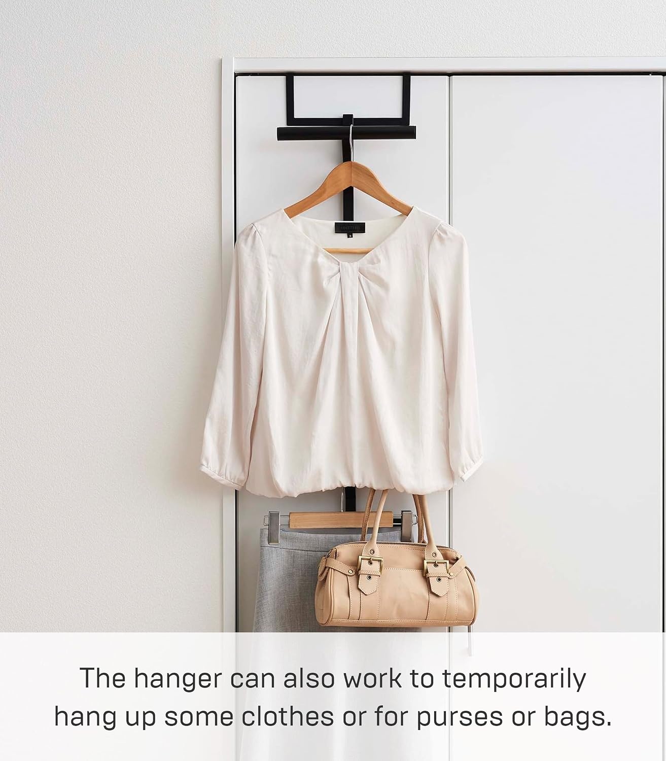 image:imageYAMAZAKI Home Tower Backpack Over The Door Hanger for Closet Or Bedroom TwoTiered Bookbag Metal Storage Rack Easy Installation SteelBlack