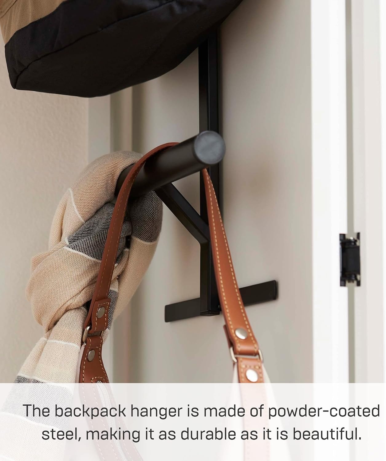 image:imageYAMAZAKI Home Tower Backpack Over The Door Hanger for Closet Or Bedroom TwoTiered Bookbag Metal Storage Rack Easy Installation SteelBlack