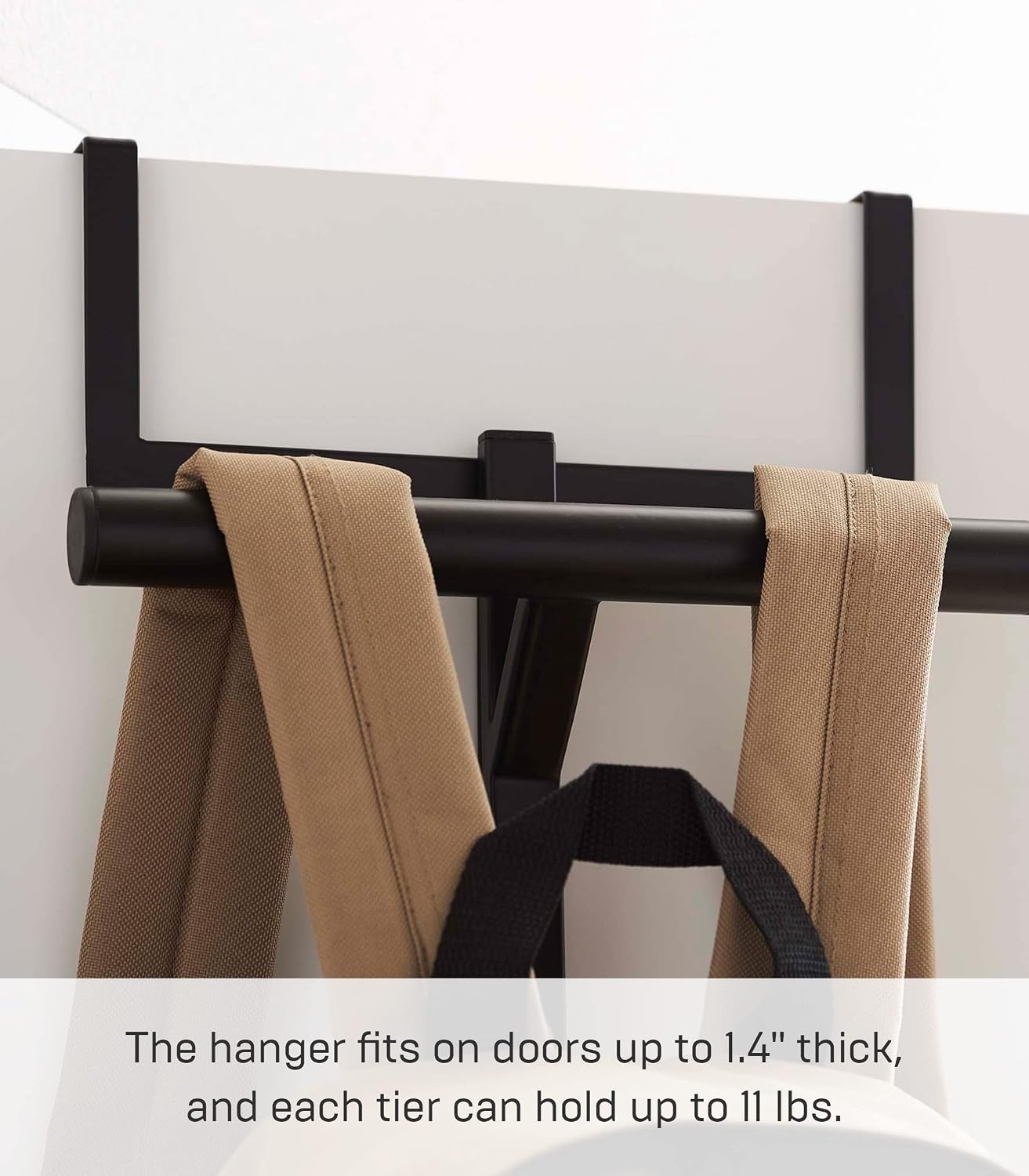 image:imageYAMAZAKI Home Tower Backpack Over The Door Hanger for Closet Or Bedroom TwoTiered Bookbag Metal Storage Rack Easy Installation SteelBlack