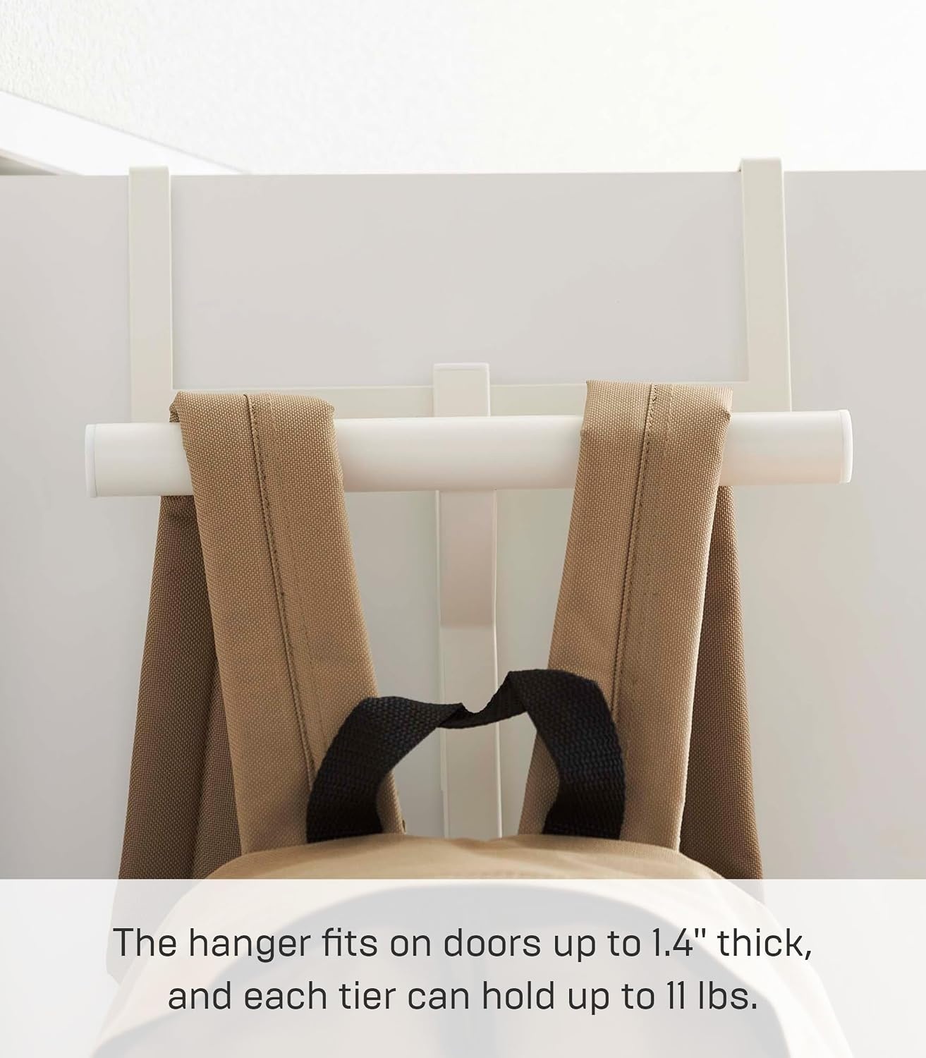 image:imageYAMAZAKI Home Tower Backpack Over The Door Hanger for Closet Or Bedroom TwoTiered Bookbag Metal Storage Rack Easy Installation SteelWhite