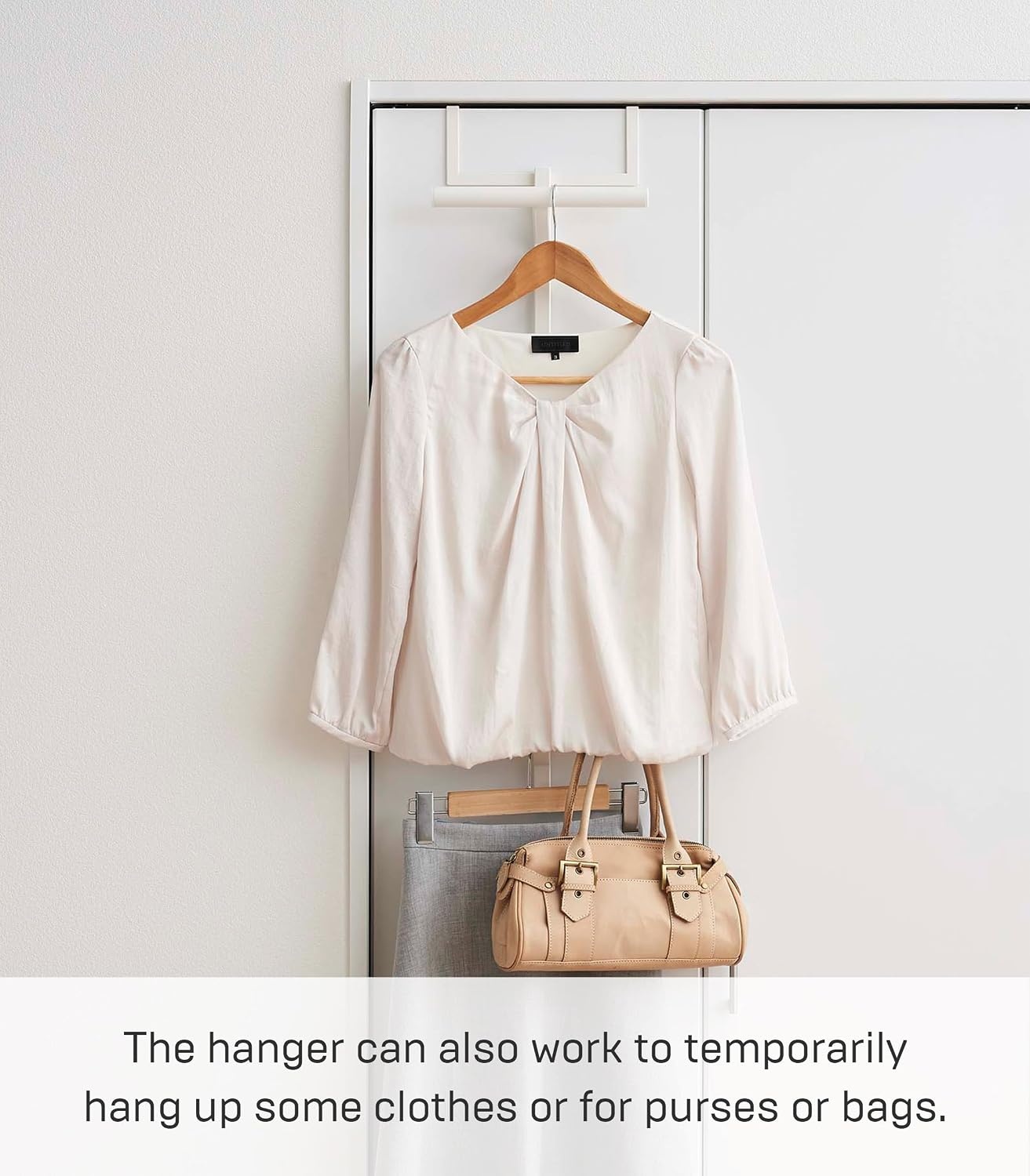 image:imageYAMAZAKI Home Tower Backpack Over The Door Hanger for Closet Or Bedroom TwoTiered Bookbag Metal Storage Rack Easy Installation SteelWhite