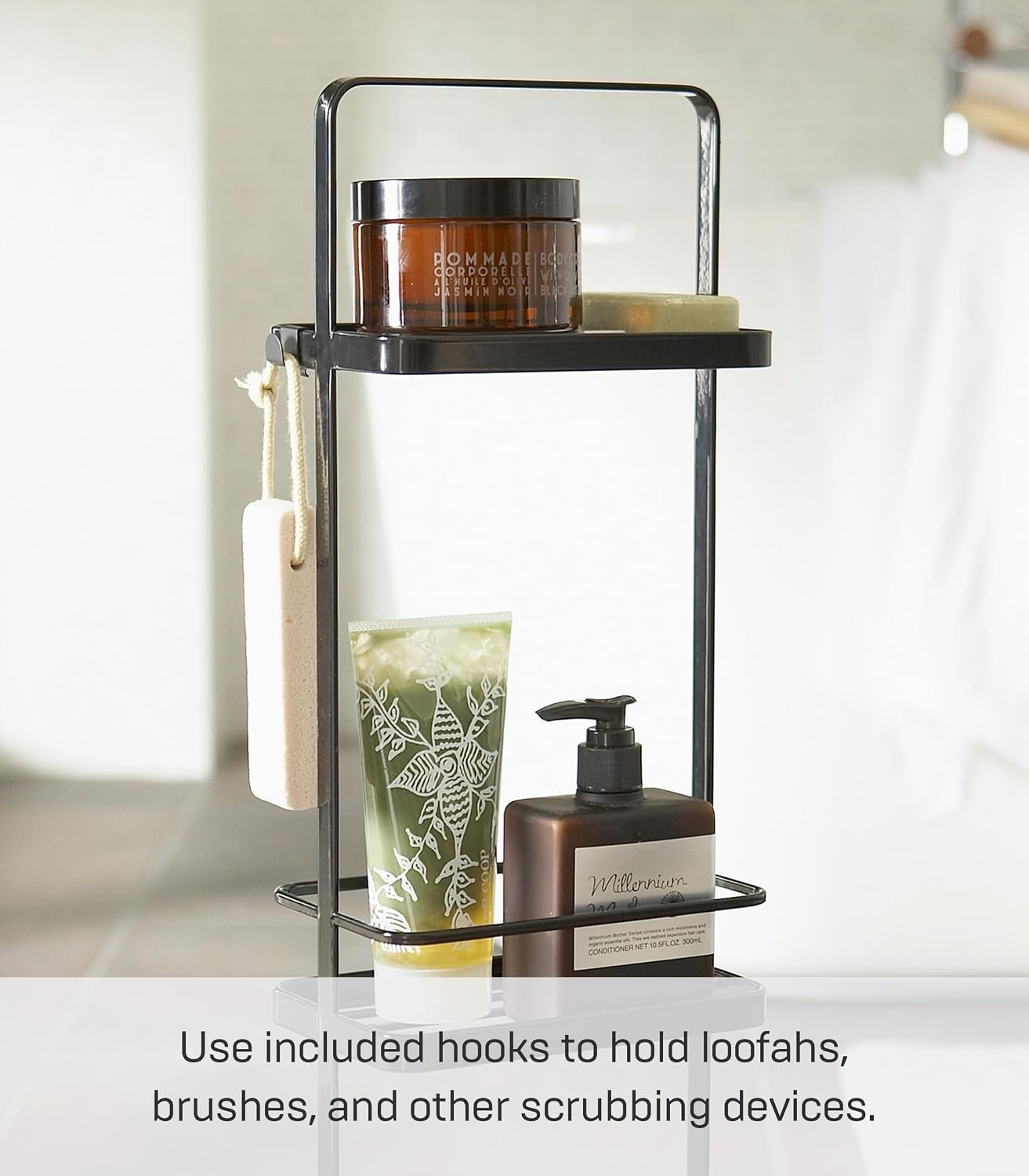 image:imageYAMAZAKI Home Tower Bath Rack Bathroom Shower Storage Holder Caddy Shelf Organizer Medium 17 Steel Holds Up to 9 DispensersBlack