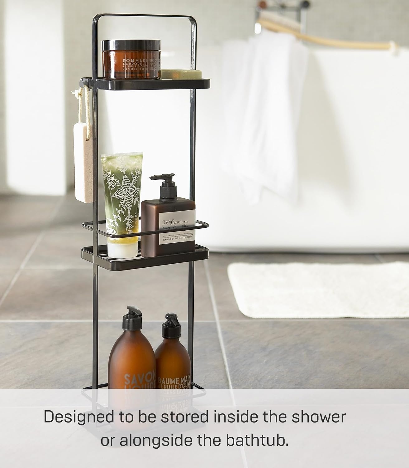 image:imageYAMAZAKI Home Tower Bath Rack Bathroom Shower Storage Holder Caddy Shelf Organizer Medium 17 Steel Holds Up to 9 DispensersBlack