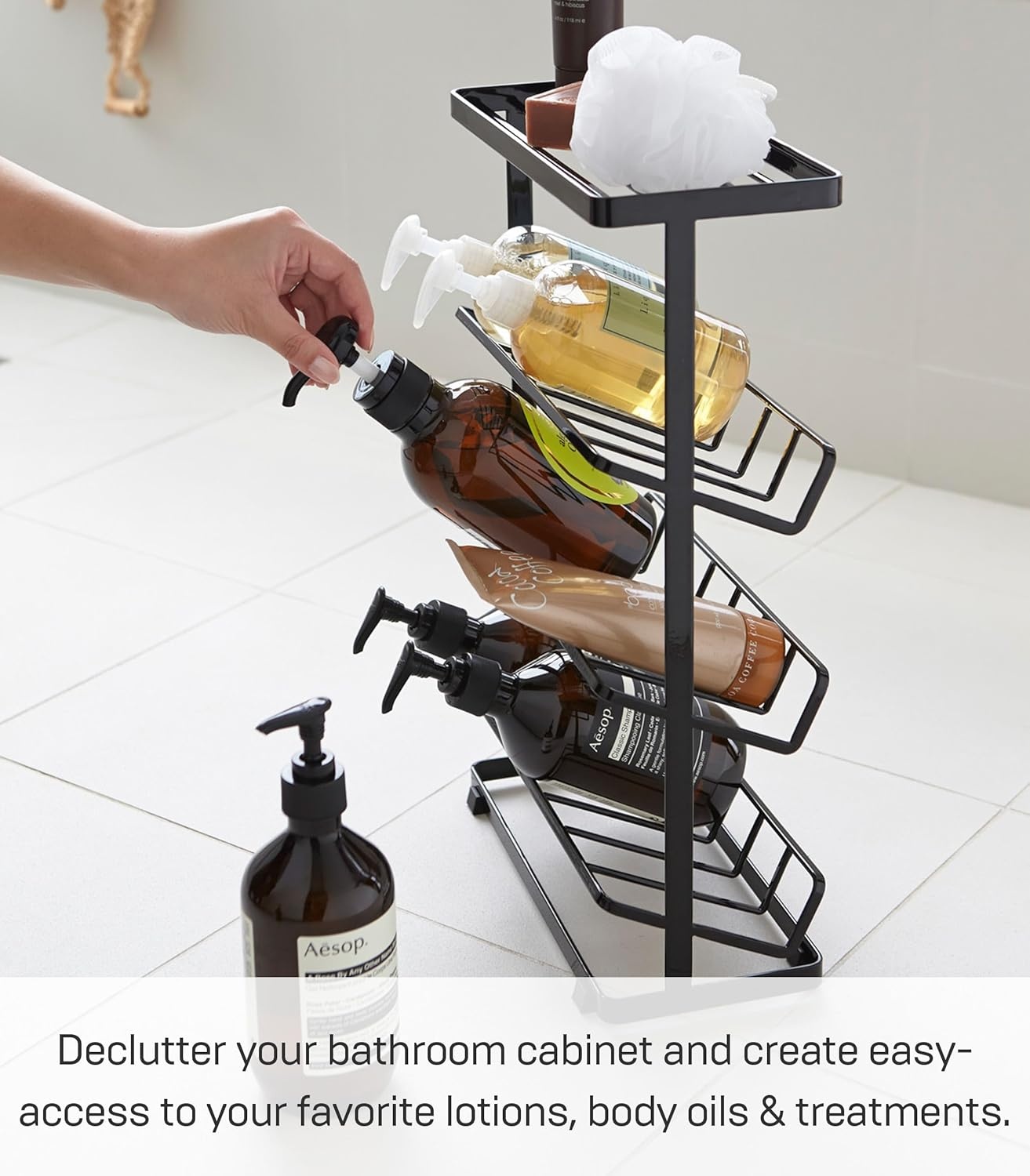 image:imageYAMAZAKI Home Tower Bath Rack Bathroom Shower Storage Holder Caddy Shelf Organizer Medium 17 Steel Holds Up to 9 DispensersBlack