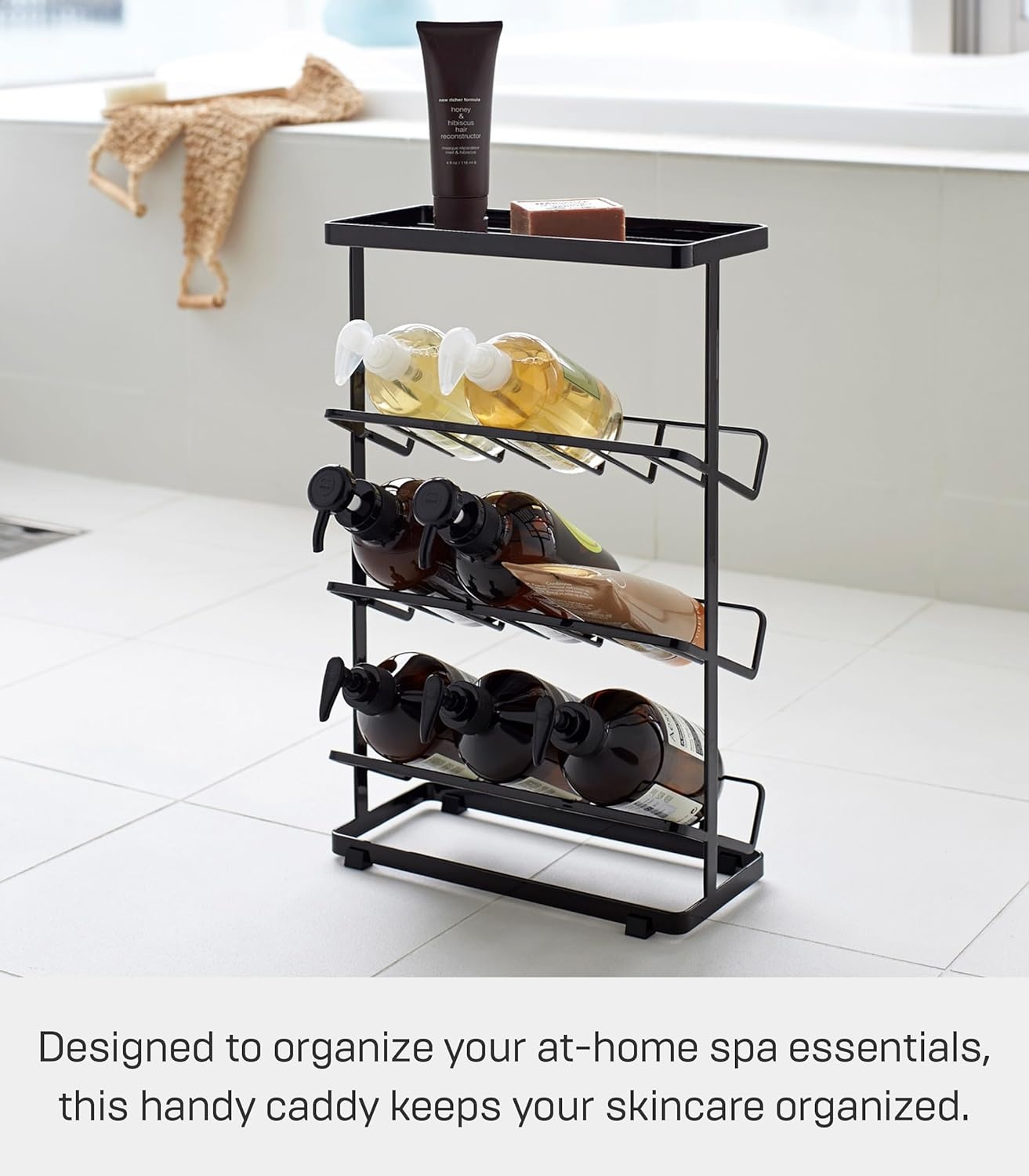 image:imageYAMAZAKI Home Tower Bath Rack Bathroom Shower Storage Holder Caddy Shelf Organizer Medium 17 Steel Holds Up to 9 DispensersBlack