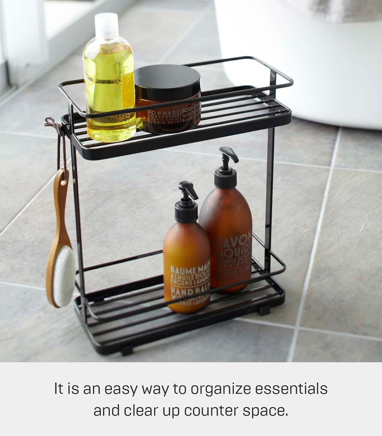 image:imageYAMAZAKI Home Tower Bath Rack Bathroom Shower Storage Holder Caddy Shelf Organizer Medium 17 Steel Holds Up to 9 DispensersBlack