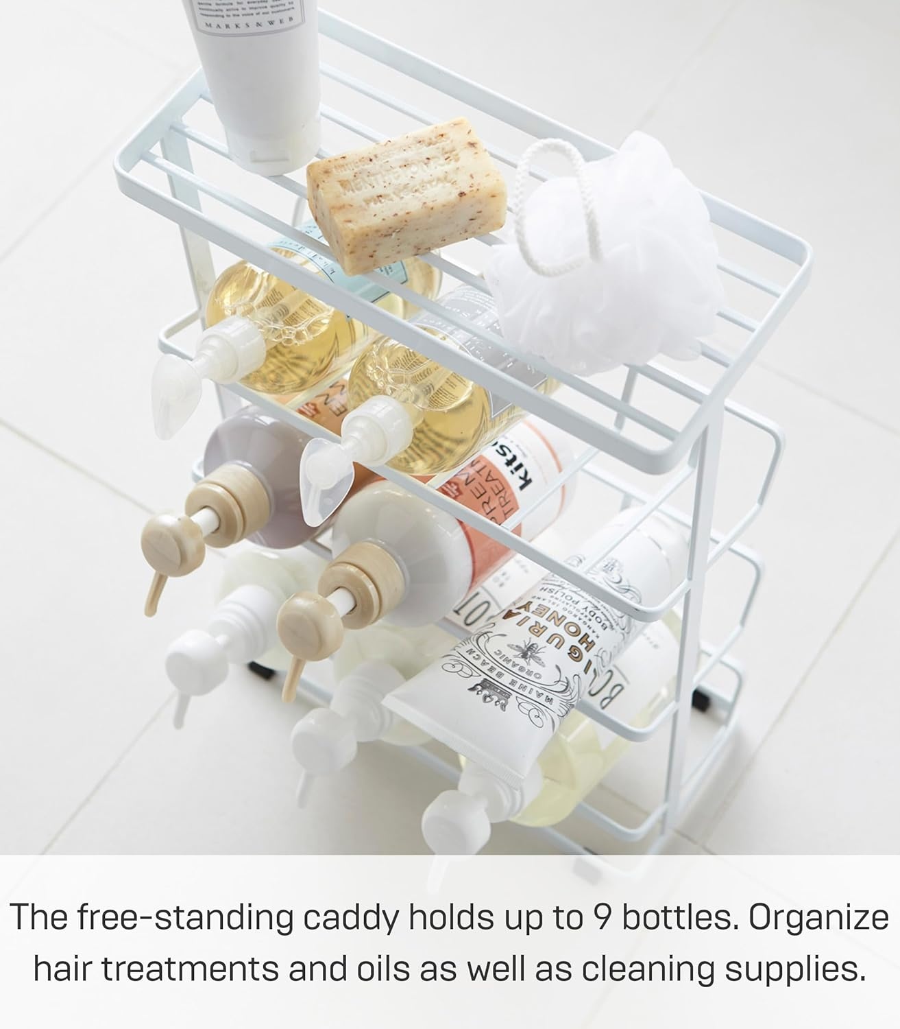 image:imageYAMAZAKI Home Tower Bath Rack Bathroom Shower Storage Holder Caddy Shelf Organizer Medium 17 Steel Holds Up to 9 DispensersWhite