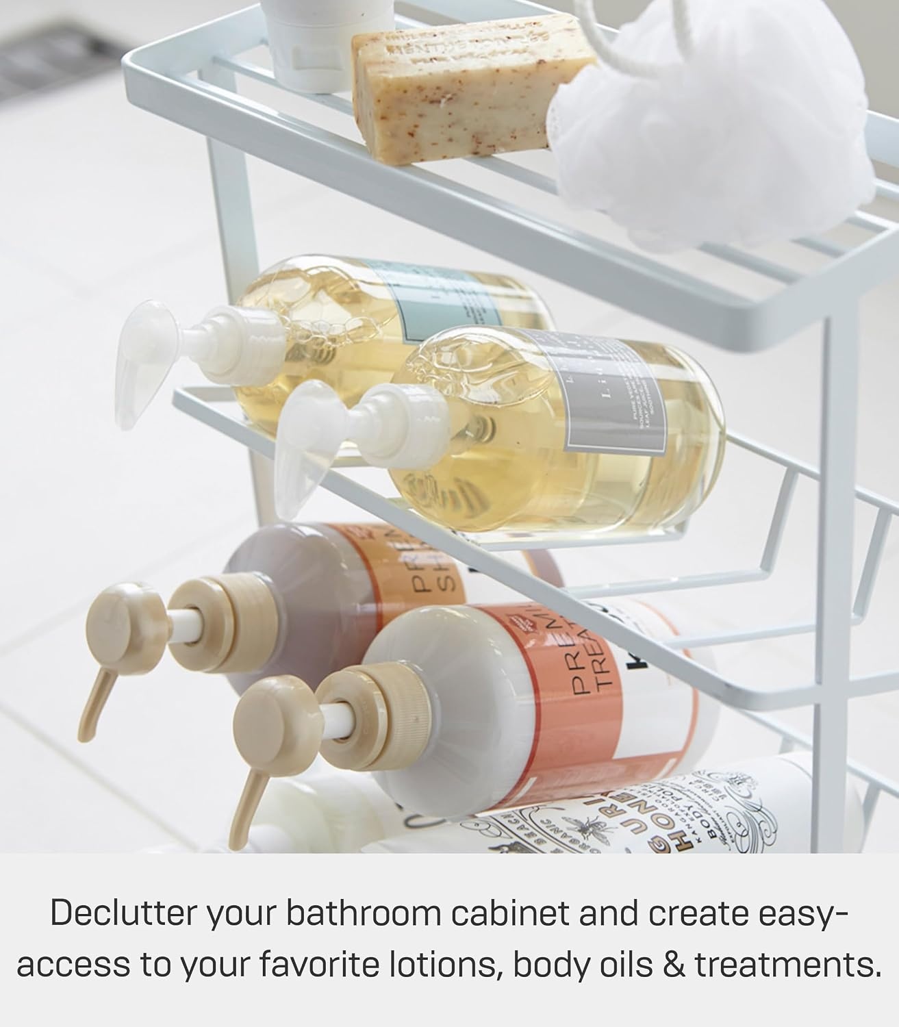 image:imageYAMAZAKI Home Tower Bath Rack Bathroom Shower Storage Holder Caddy Shelf Organizer Medium 17 Steel Holds Up to 9 DispensersWhite