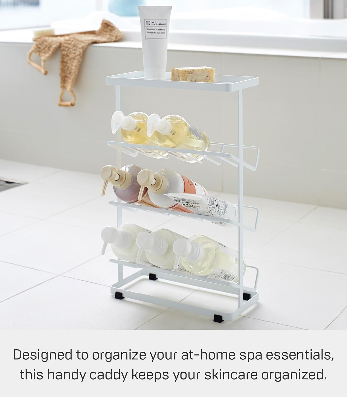 image:imageYAMAZAKI Home Tower Bath Rack Bathroom Shower Storage Holder Caddy Shelf Organizer Medium 17 Steel Holds Up to 9 DispensersWhite