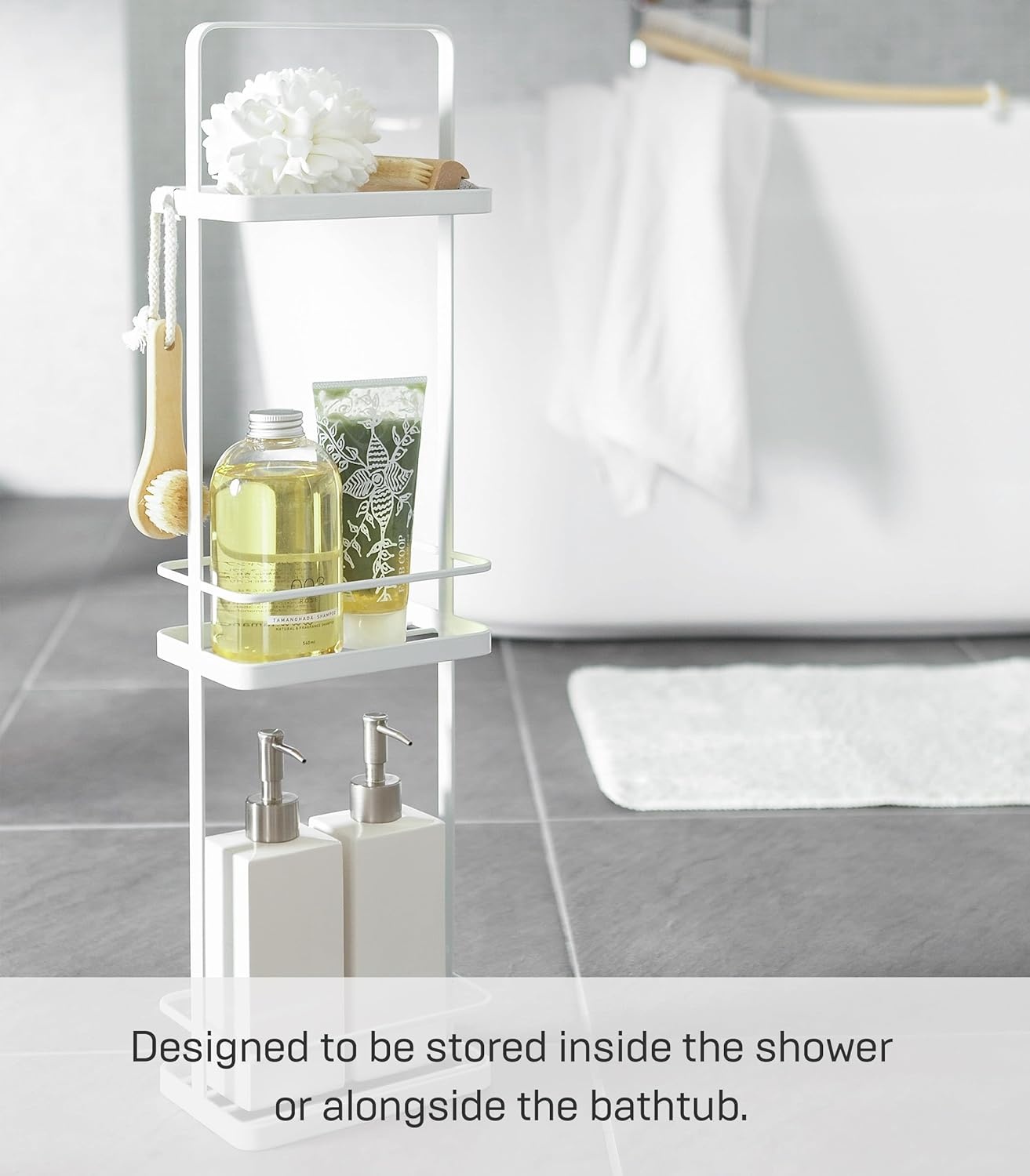 image:imageYAMAZAKI Home Tower Bath Rack Bathroom Shower Storage Holder Caddy Shelf Organizer Medium 17 Steel Holds Up to 9 DispensersWhite