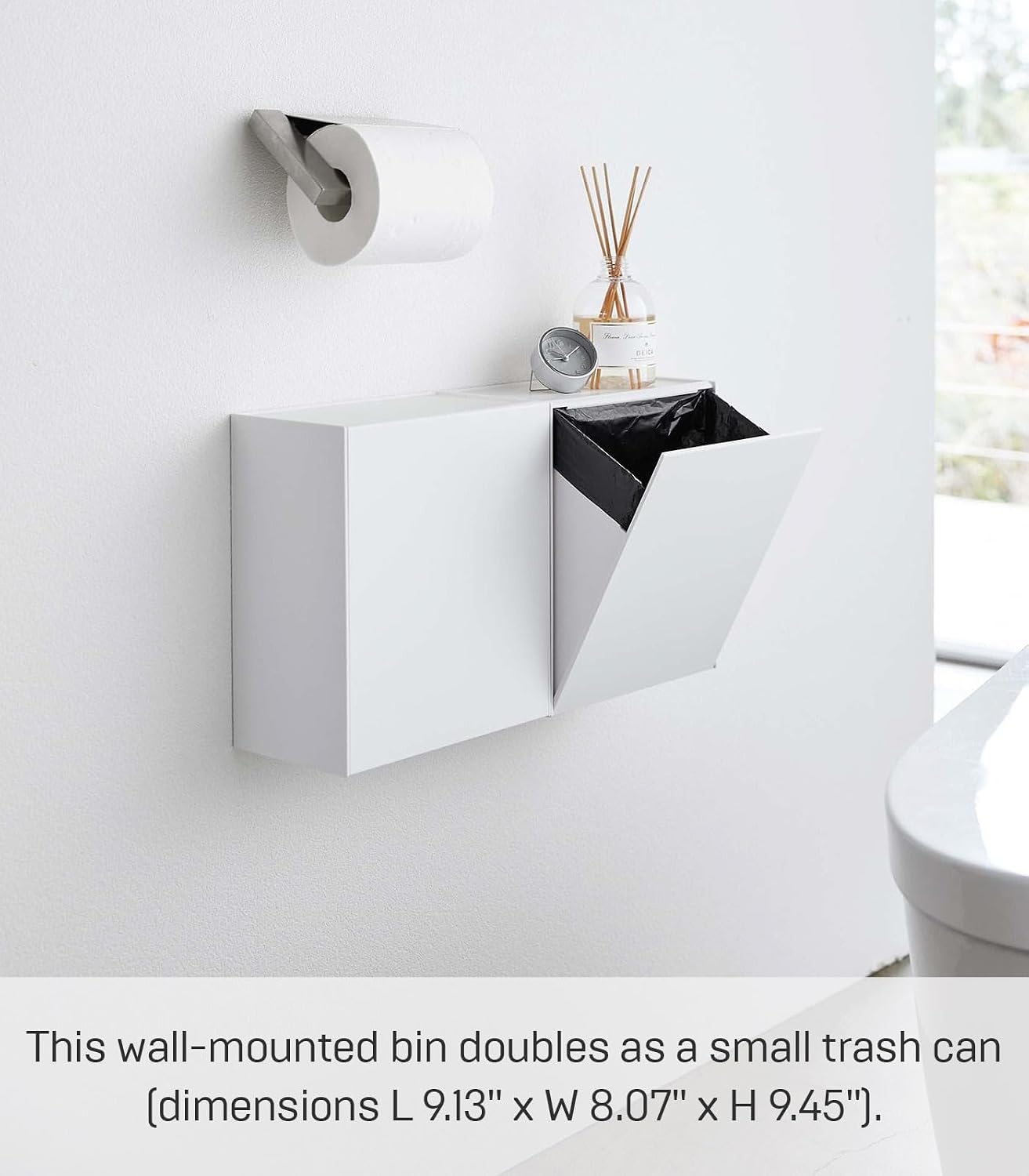 image:imageYAMAZAKI Home Tower Compact Wall Bin With Lid amp Tray Small Storage Container or Waste Holder for Bathroom amp KitchenWhite