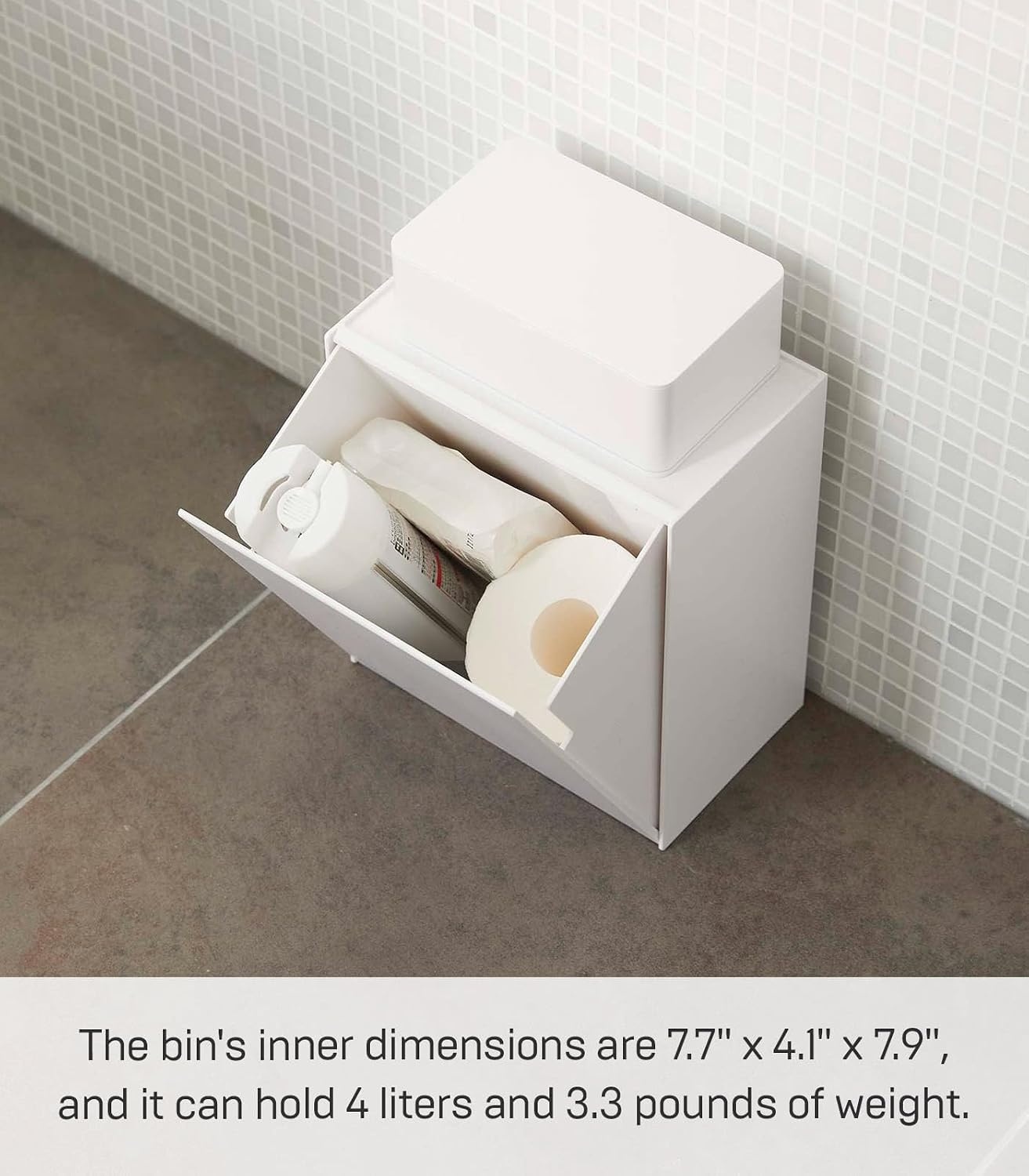 image:imageYAMAZAKI Home Tower Compact Wall Bin With Lid amp Tray Small Storage Container or Waste Holder for Bathroom amp KitchenWhite