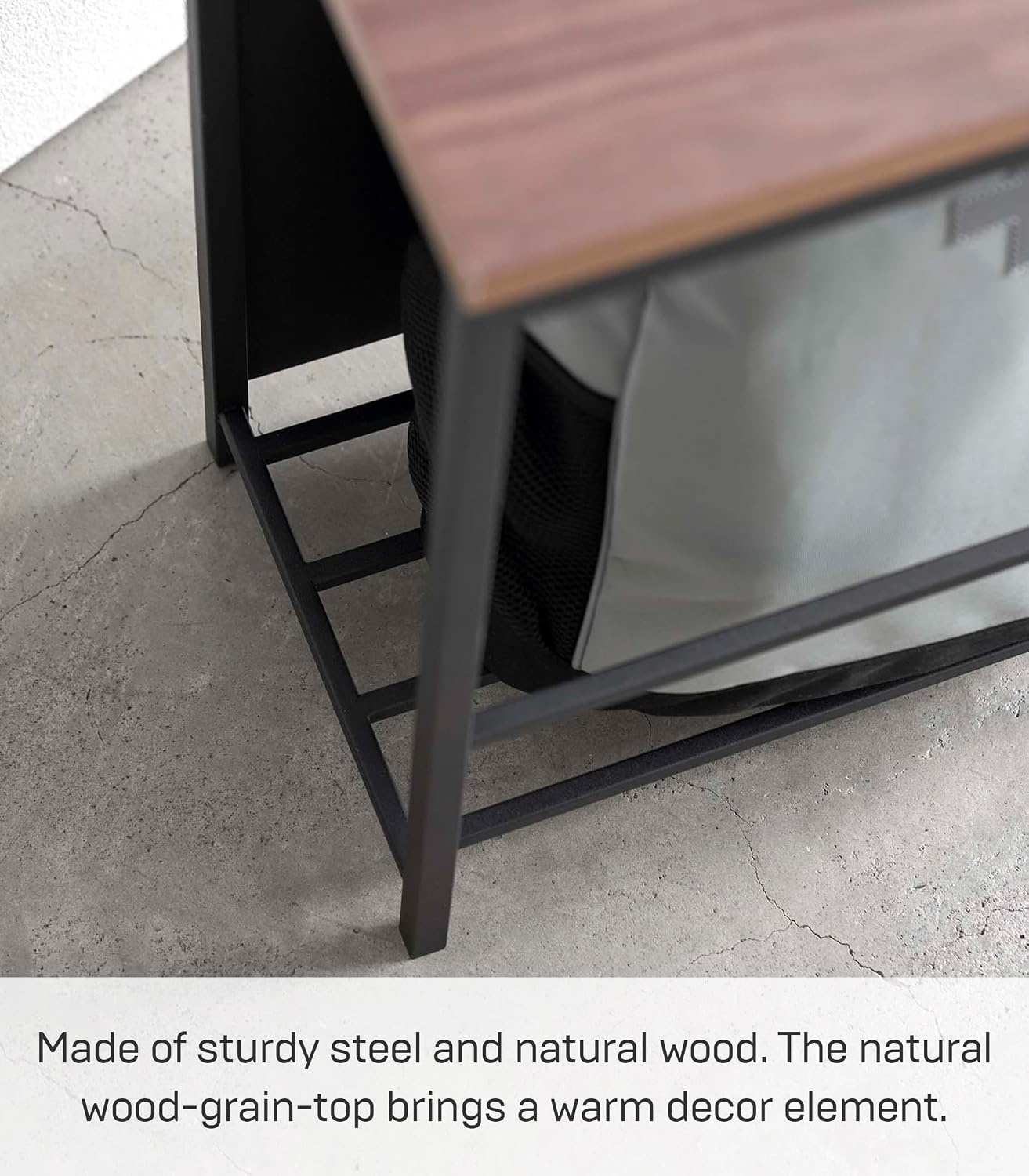 image:imageYAMAZAKI Home Tower Entryway Storage Shelf Rack for Slippers Shoes Boots Or Bags Metal Entrance Mudroom Storage with Sturdy Wooden Bench Top 18 Steel WoodBlack