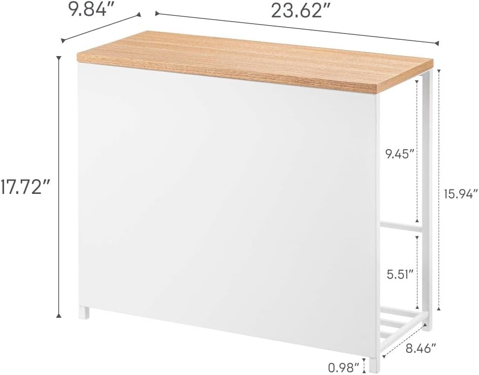 image:imageYAMAZAKI Home Tower Entryway Storage Shelf Rack for Slippers Shoes Boots Or Bags Metal Entrance Mudroom Storage with Sturdy Wooden Bench Top 18 Steel WoodWhite