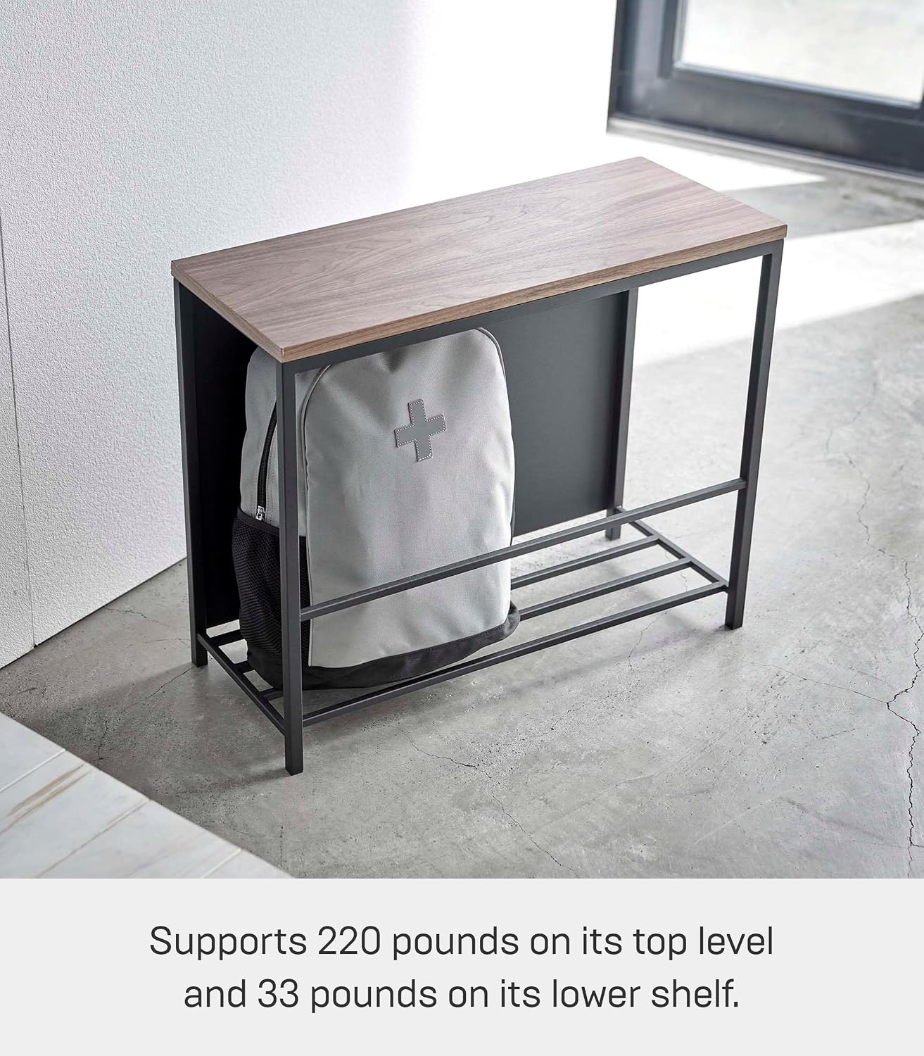 image:imageYAMAZAKI Home Tower Entryway Storage Shelf Rack for Slippers Shoes Boots Or Bags Metal Entrance Mudroom Storage with Sturdy Wooden Bench Top 18 Steel WoodBlack