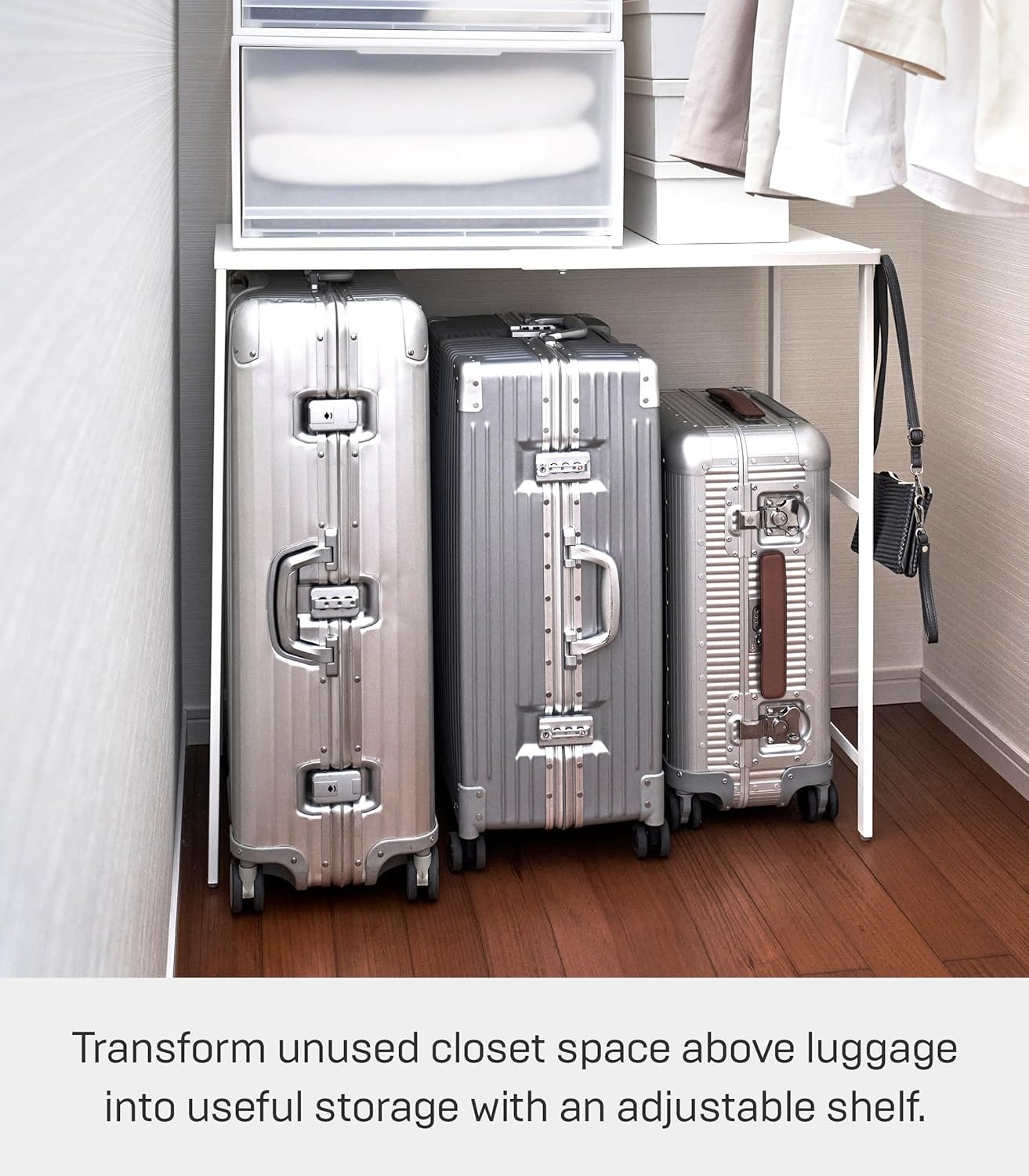 image:imageYAMAZAKI Home Tower Expandable Over Suitcase Shelf Closet Luggage Organization Clothes Hanger Metal Shelf SteelWhite