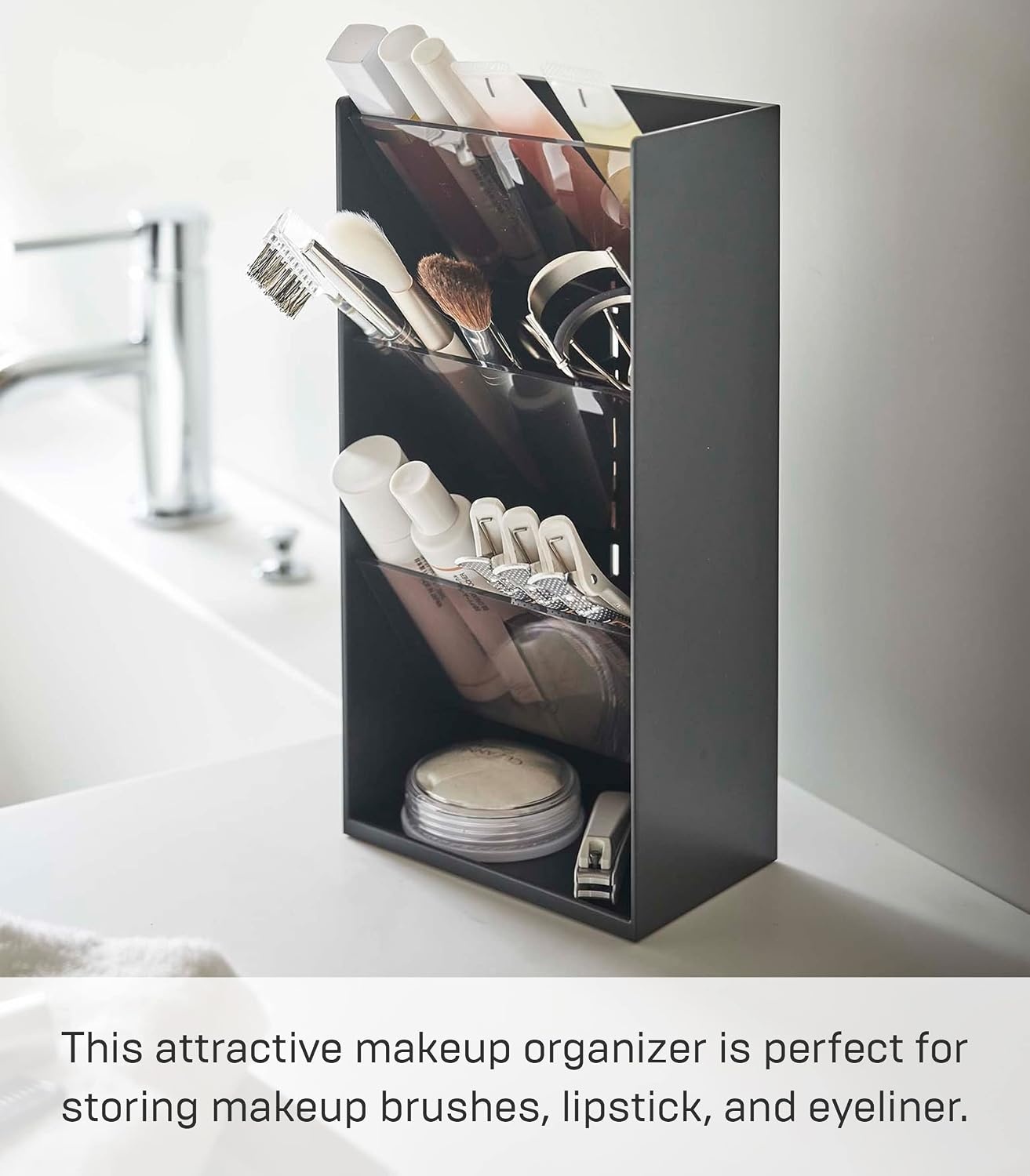 image:imageYAMAZAKI Home Tower Jewelry amp Makeup Organizer Standup Cosmetic Storage Box Display Case Angled Abs PlasticBlack