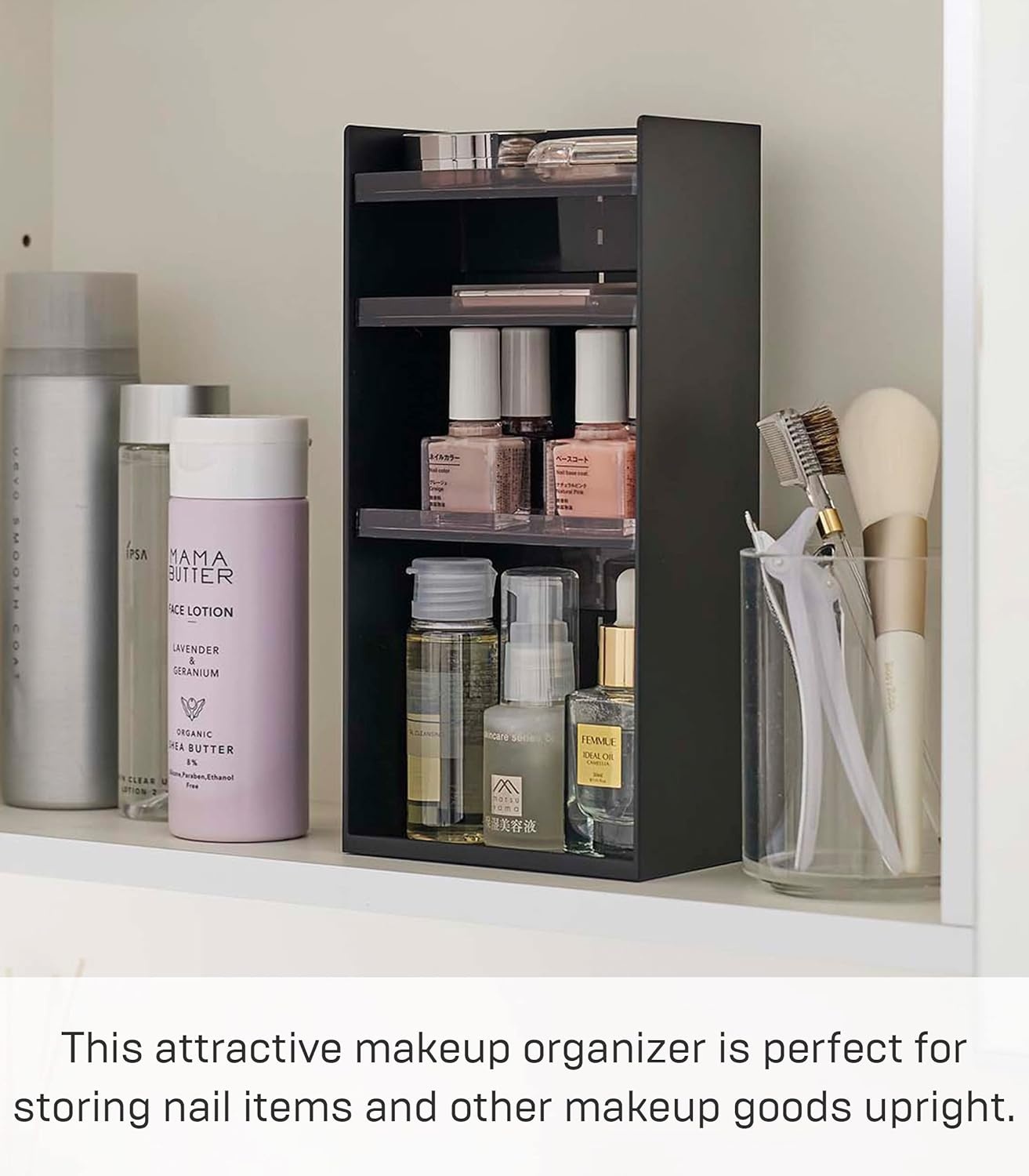 image:imageYAMAZAKI Home Tower Jewelry amp Makeup Organizer Standup Cosmetic Storage Box Display Case Flat Abs PlasticBlack