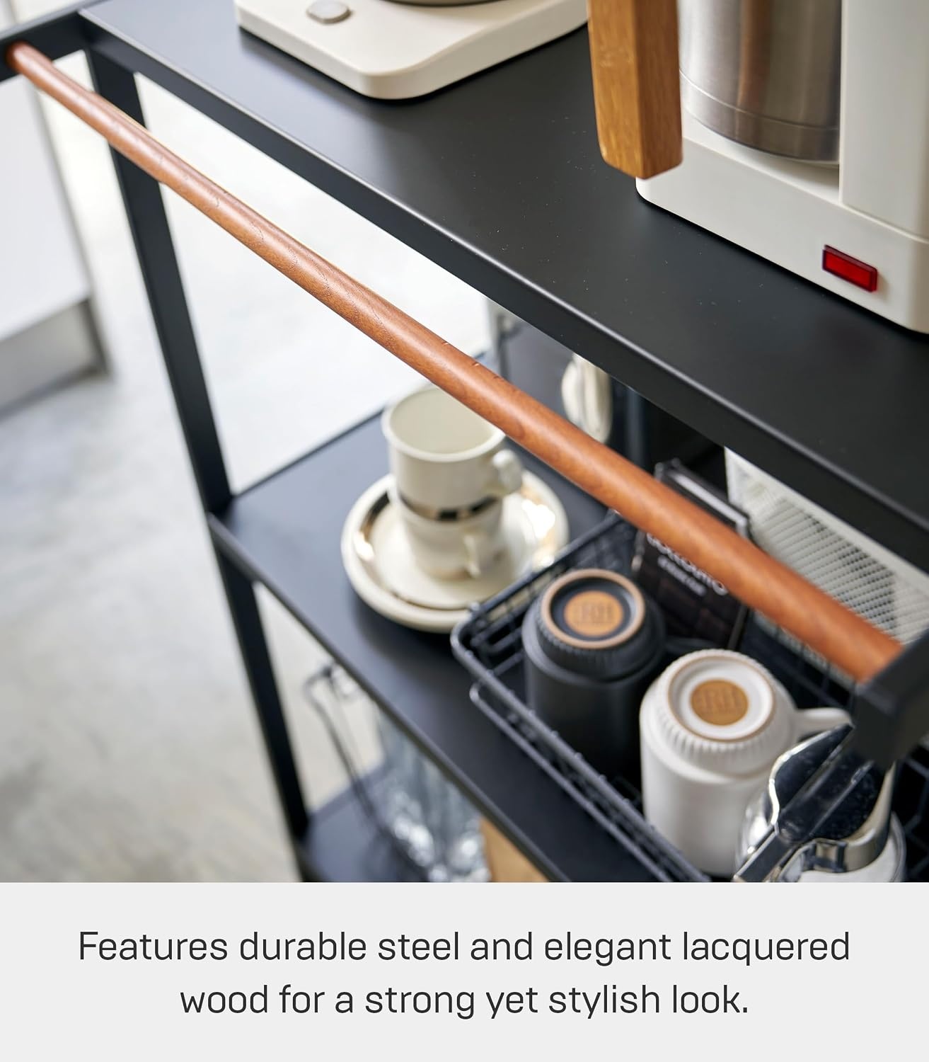 image:imageYAMAZAKI Home Tower Kitchen Appliance Storage Rack Metal Shelving Unit Standing Organizer Heavy Duty Shelves 67Inch Fridge 67 SteelBlack