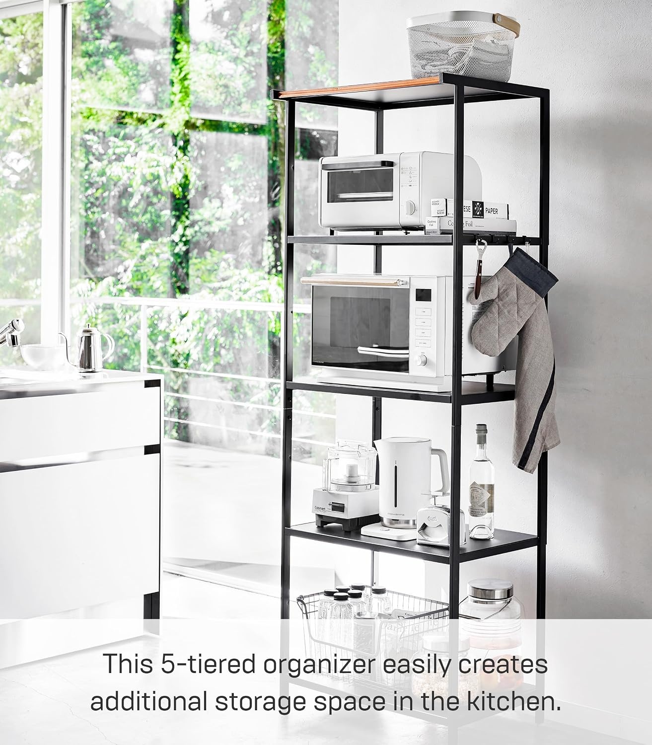image:imageYAMAZAKI Home Tower Kitchen Appliance Storage Rack Metal Shelving Unit Standing Organizer Heavy Duty Shelves 67Inch Fridge 67 SteelBlack