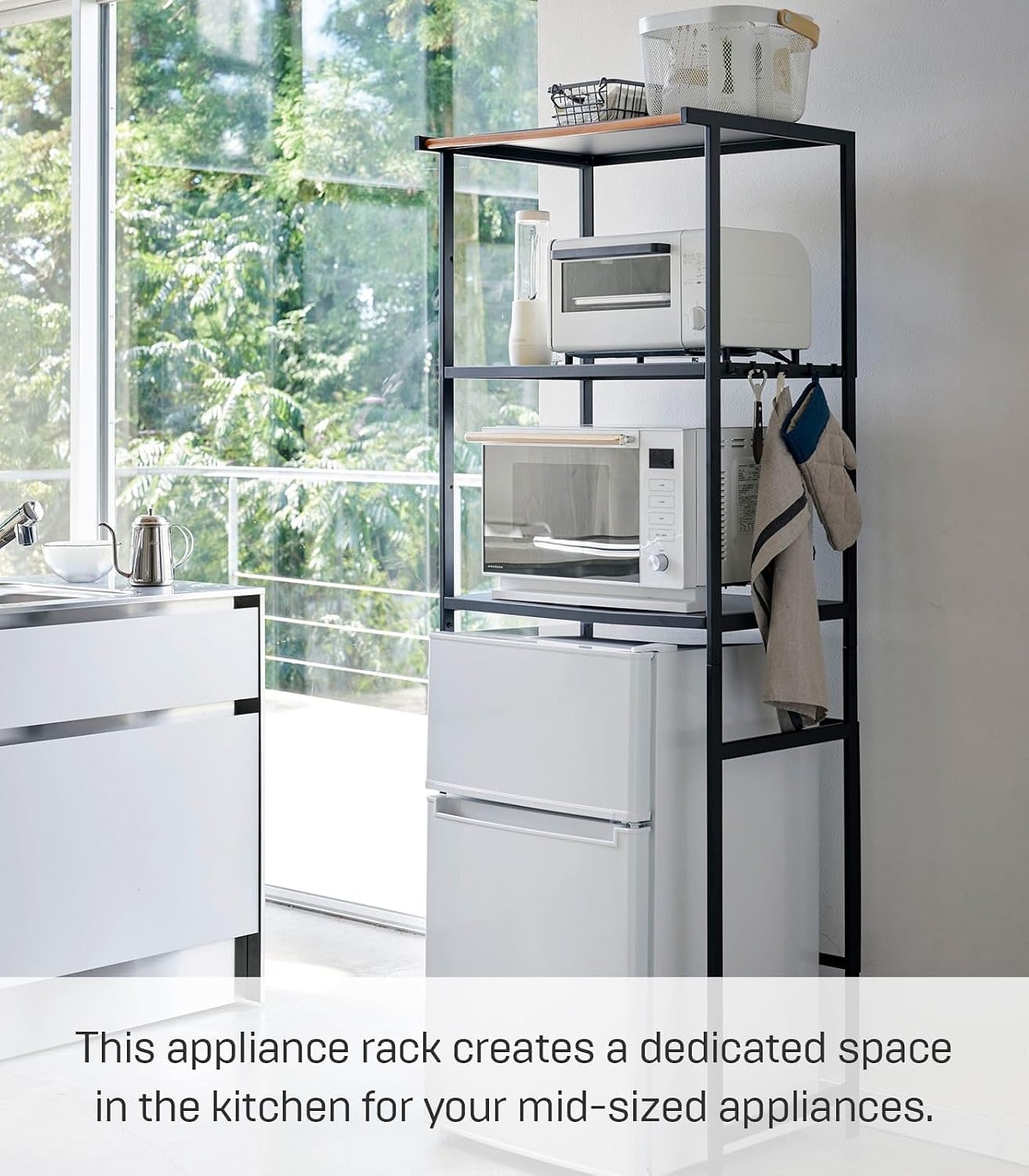 image:imageYAMAZAKI Home Tower Kitchen Appliance Storage Rack Metal Shelving Unit Standing Organizer Heavy Duty Shelves 67Inch Fridge 67 SteelBlack